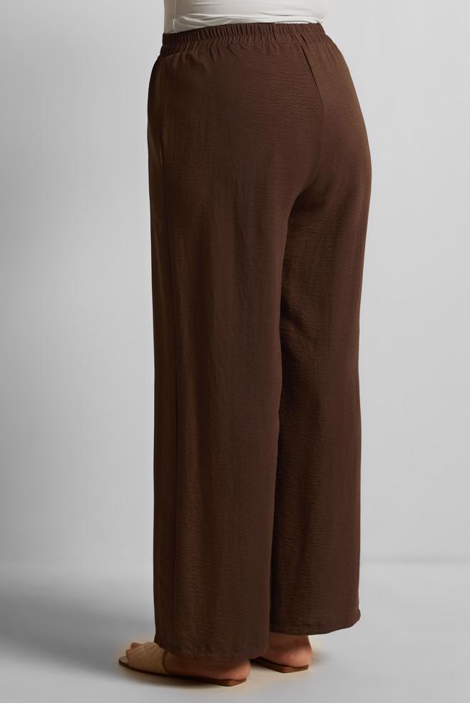 Tesettür giyim KAHVE GENİŞ PAÇA BÜYÜK BEDEN PANTOLON 70861 - ALVİNA