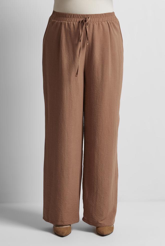 Tesettür giyim KAHVE GENİŞ PAÇA BÜYÜK BEDEN PANTOLON 70861 - ALVİNA