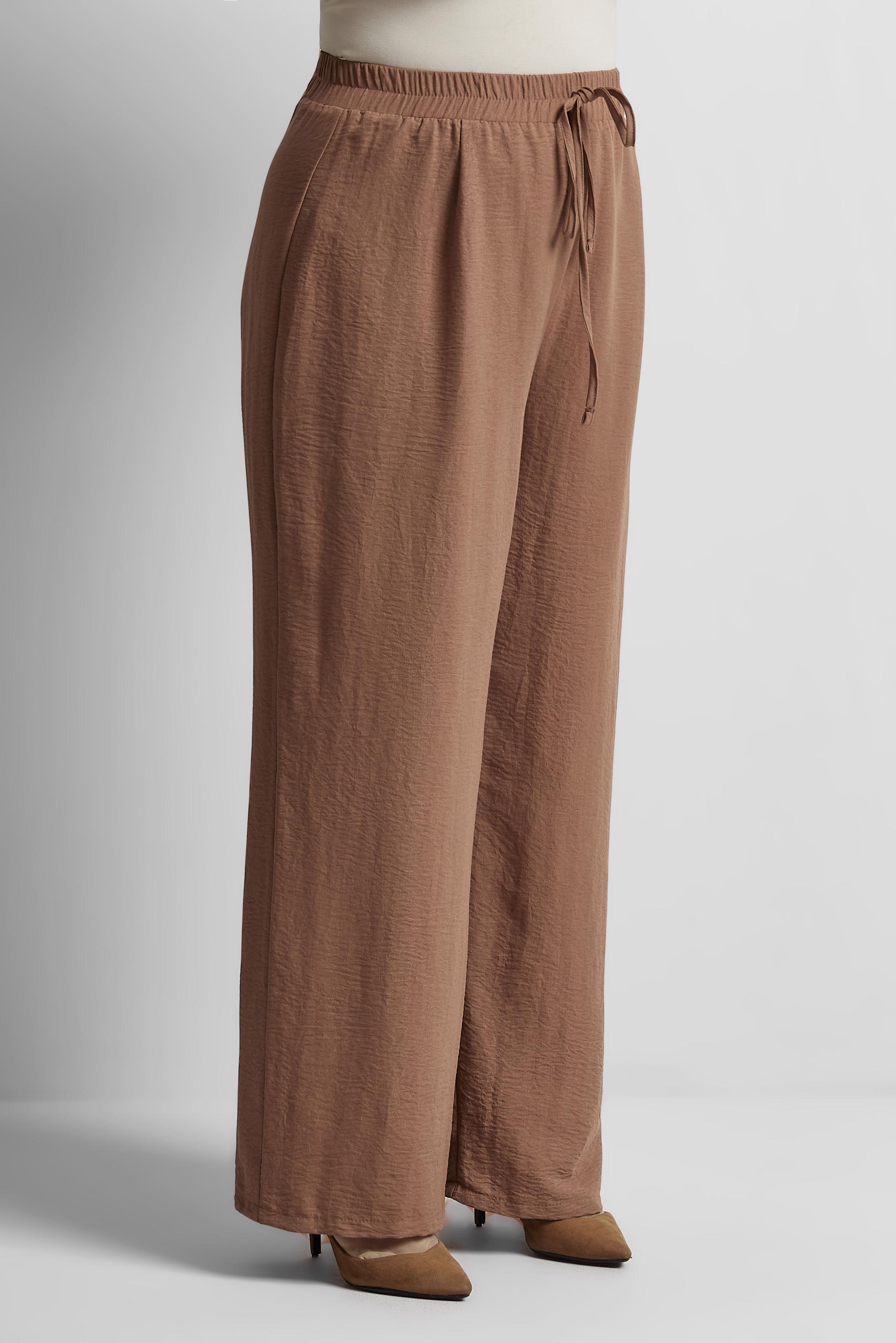 Tesettür giyim KAHVE GENİŞ PAÇA BÜYÜK BEDEN PANTOLON 70861