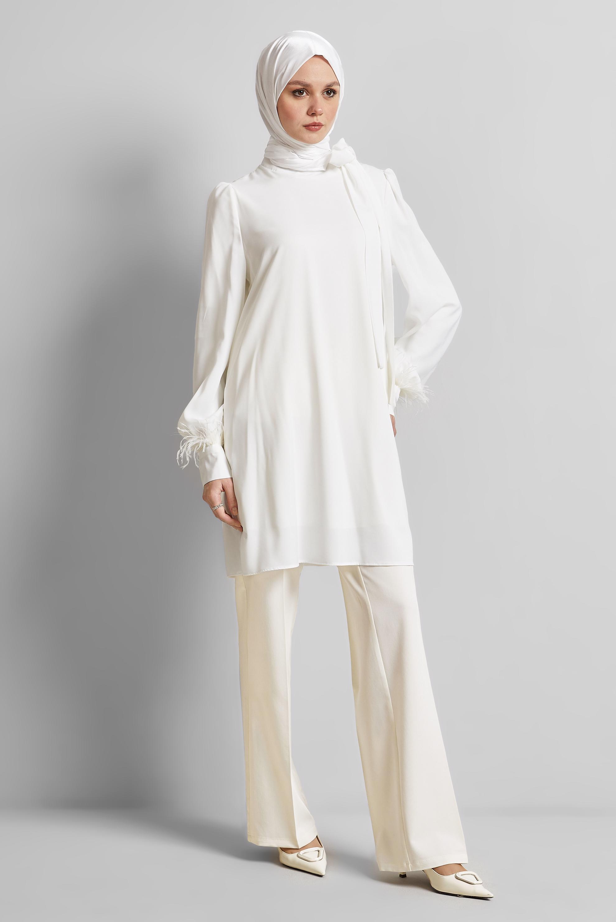 Tesettür giyim BEYAZ BORU PAÇA PANTOLON 70862