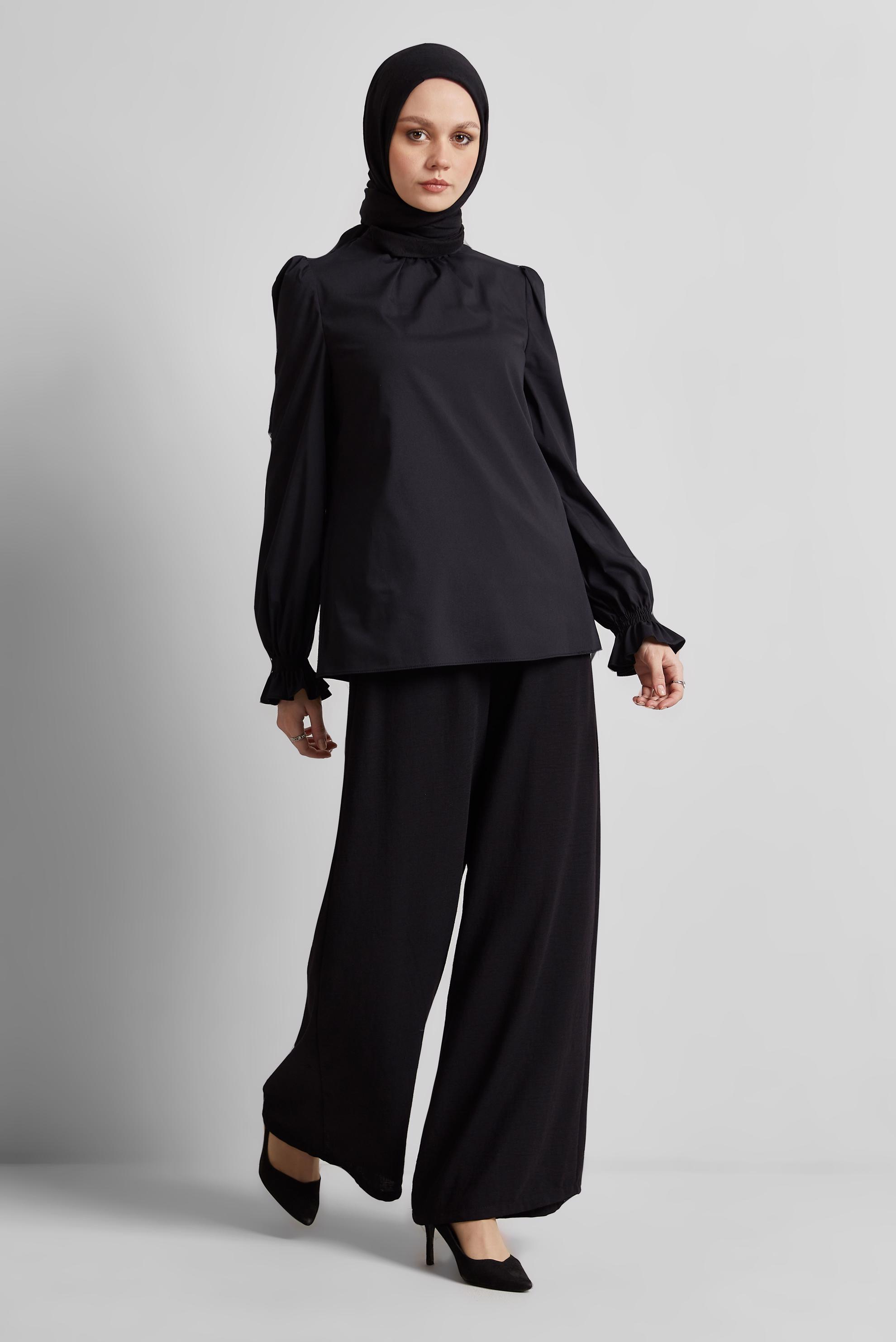 Tesettür giyim SİYAH GENİŞ PAÇA PANTOLON 70863