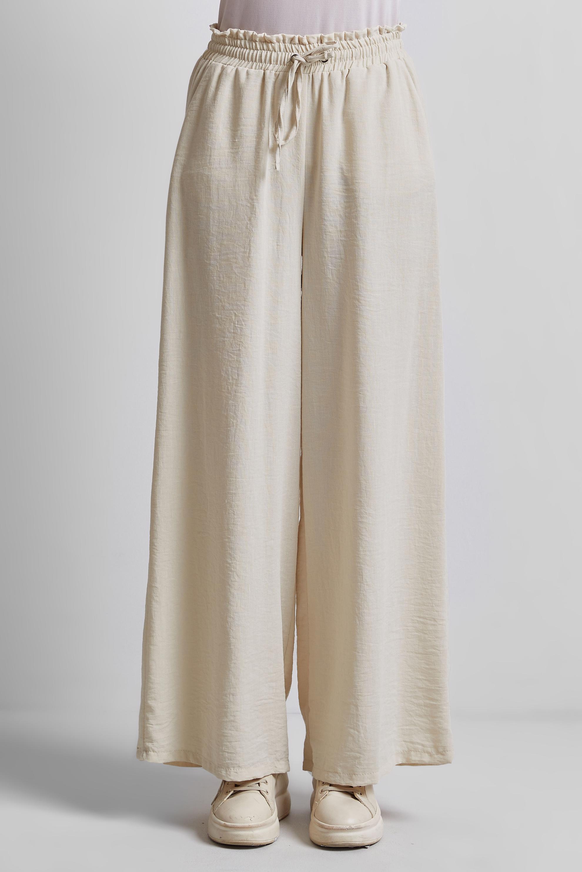 Tesettür giyim EKRU GENİŞ PAÇA PANTOLON 70863