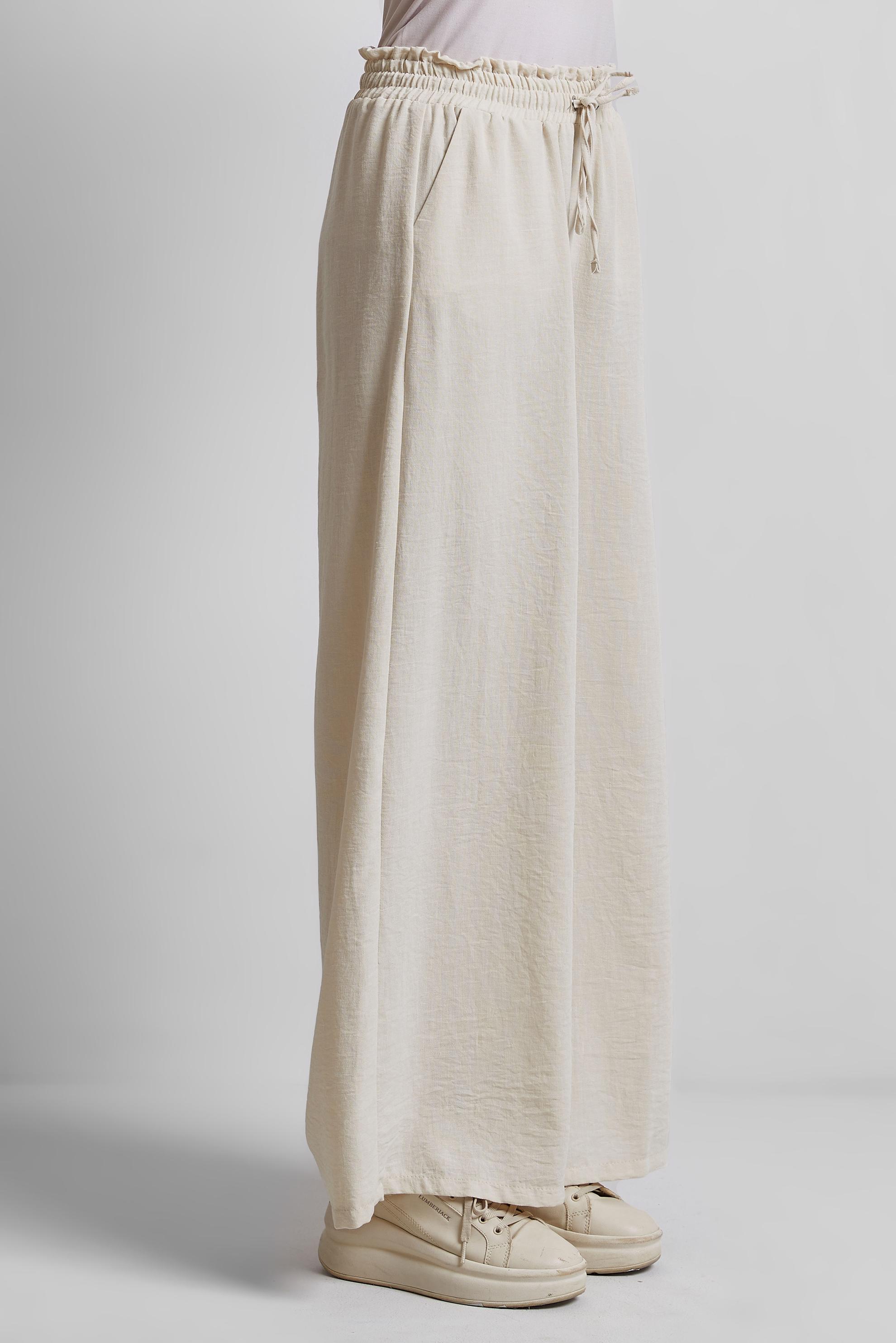 Tesettür giyim EKRU GENİŞ PAÇA PANTOLON 70863