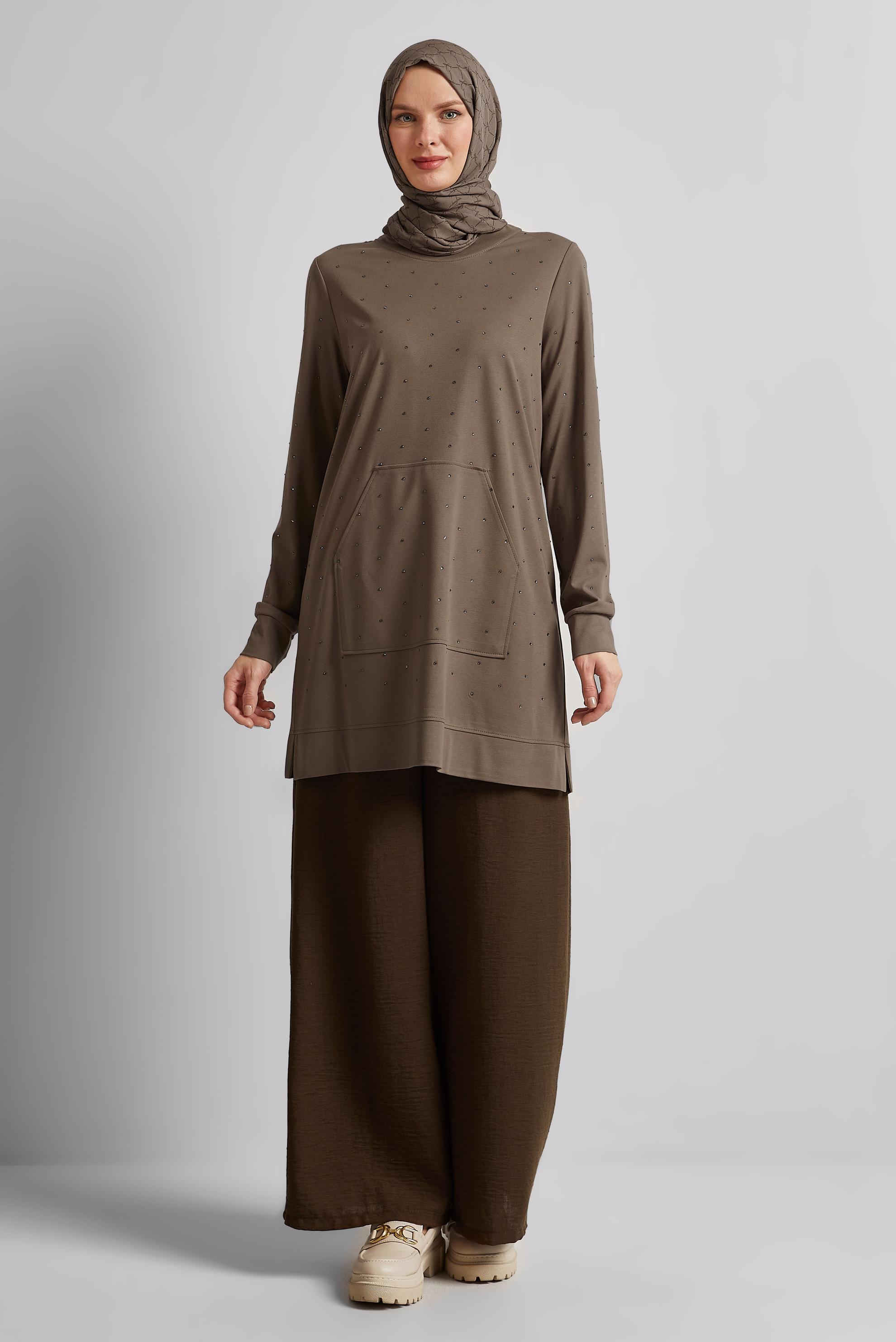 Tesettür giyim KAHVE GENİŞ PAÇA PANTOLON 70863