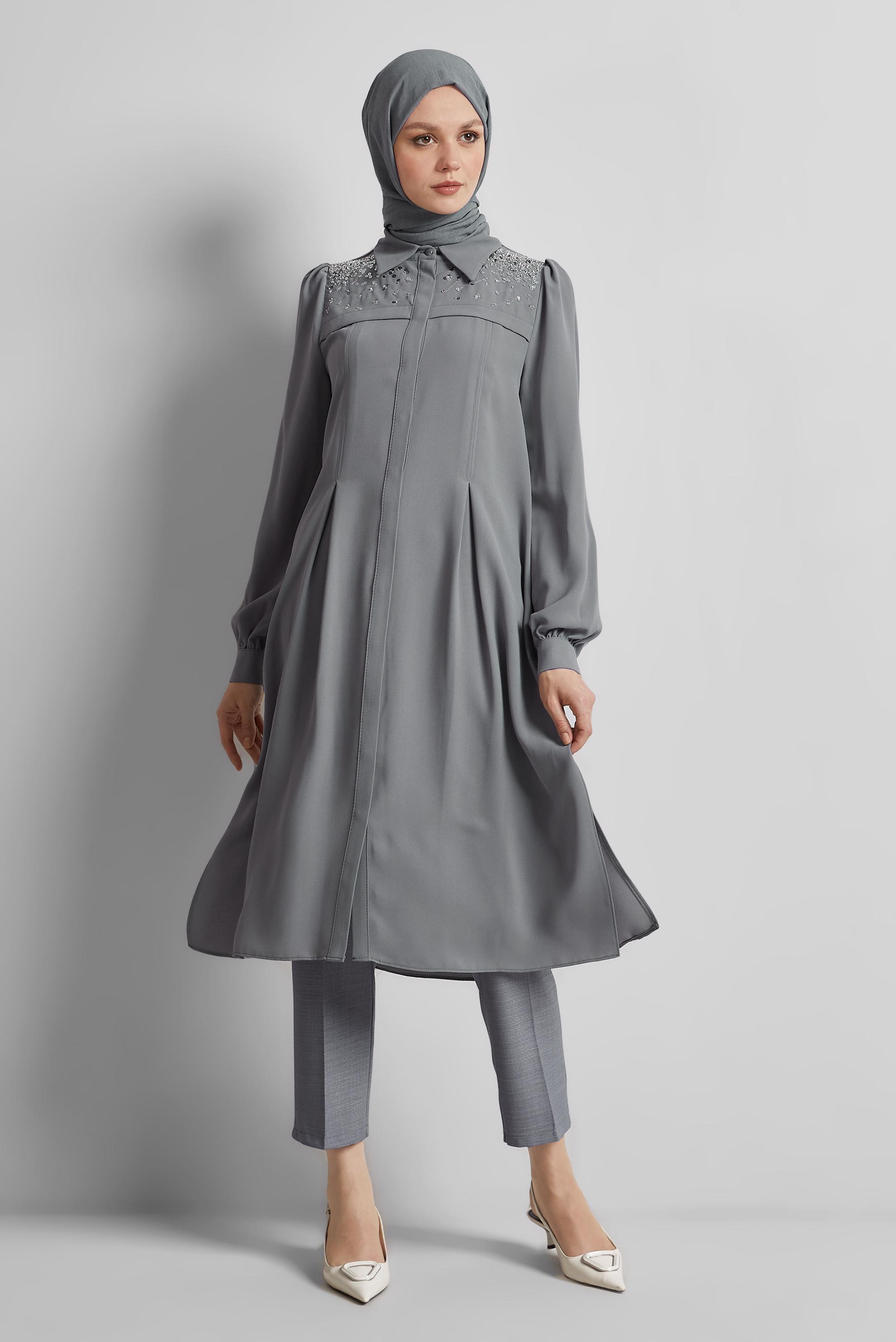 Tesettür giyim GRİ BORU PAÇA PANTOLON 70864