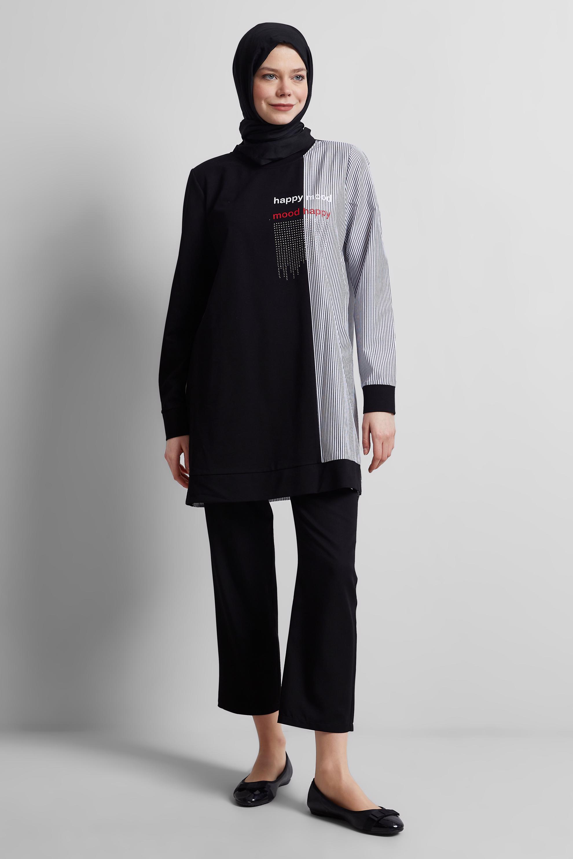 Tesettür giyim SİYAH BELİ LASTİKLİ PANTOLON 70866