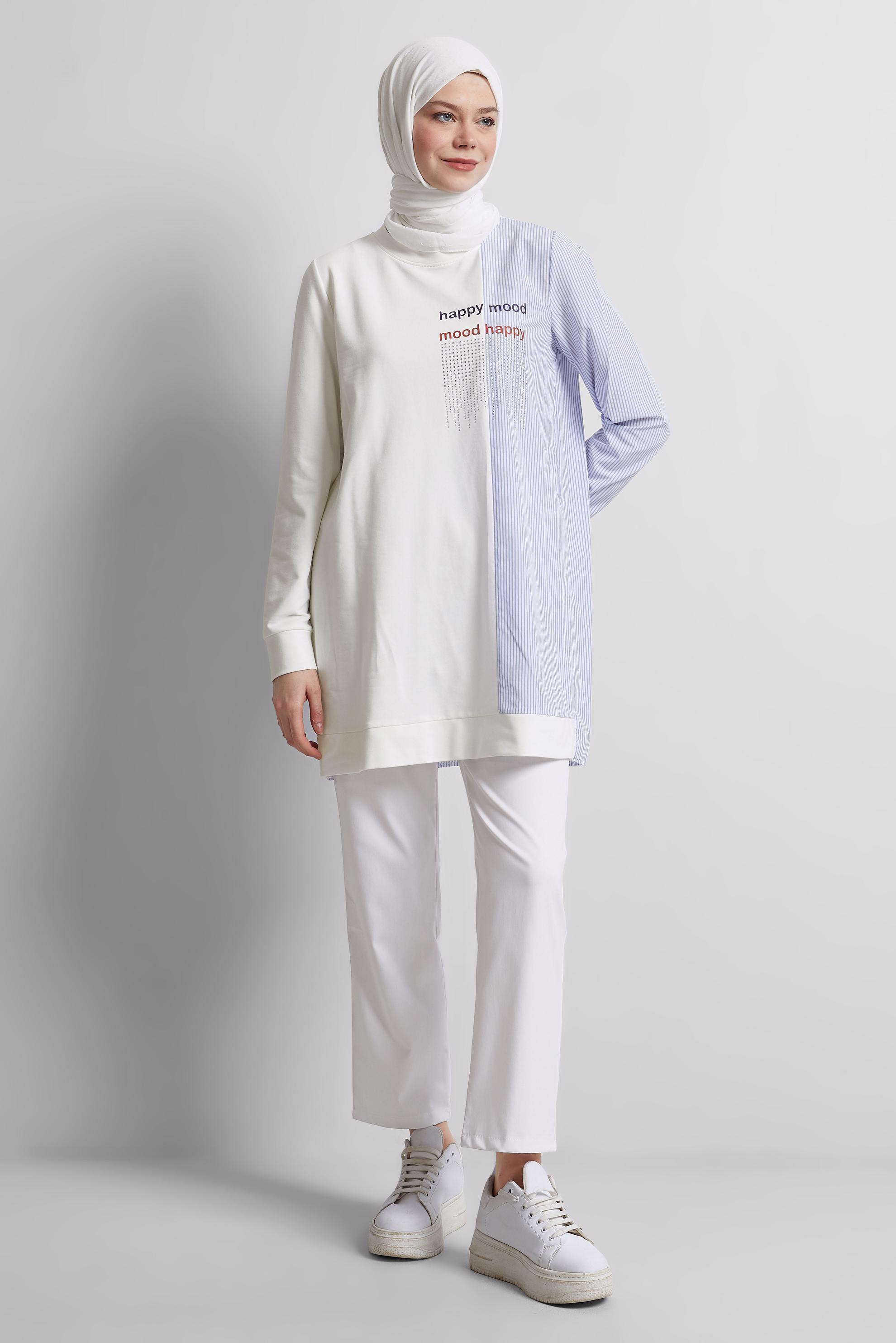 Tesettür giyim BEYAZ BELİ LASTİKLİ PANTOLON 70866