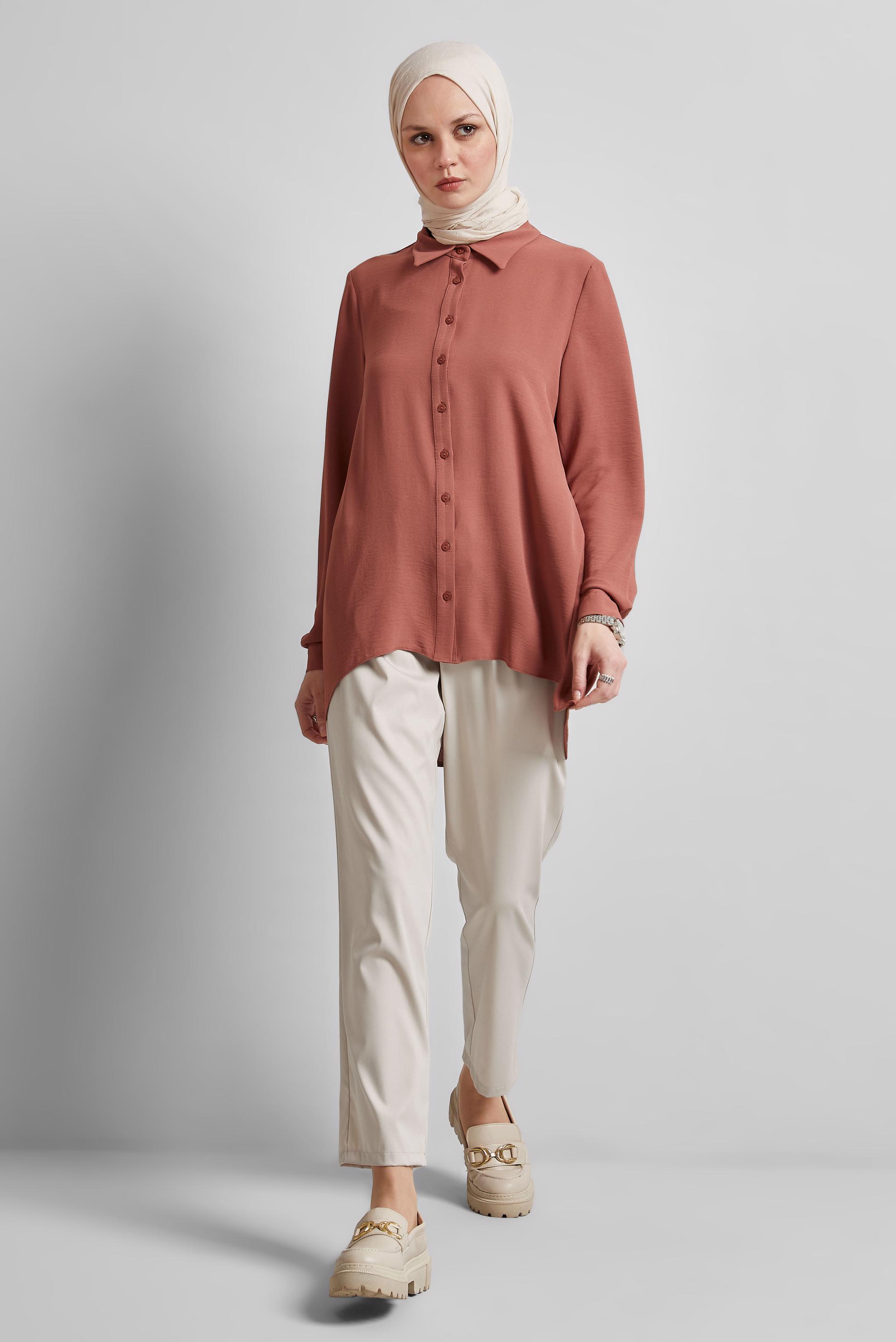 Tesettür giyim BEJ BELİ LASTİKLİ PANTOLON 70866