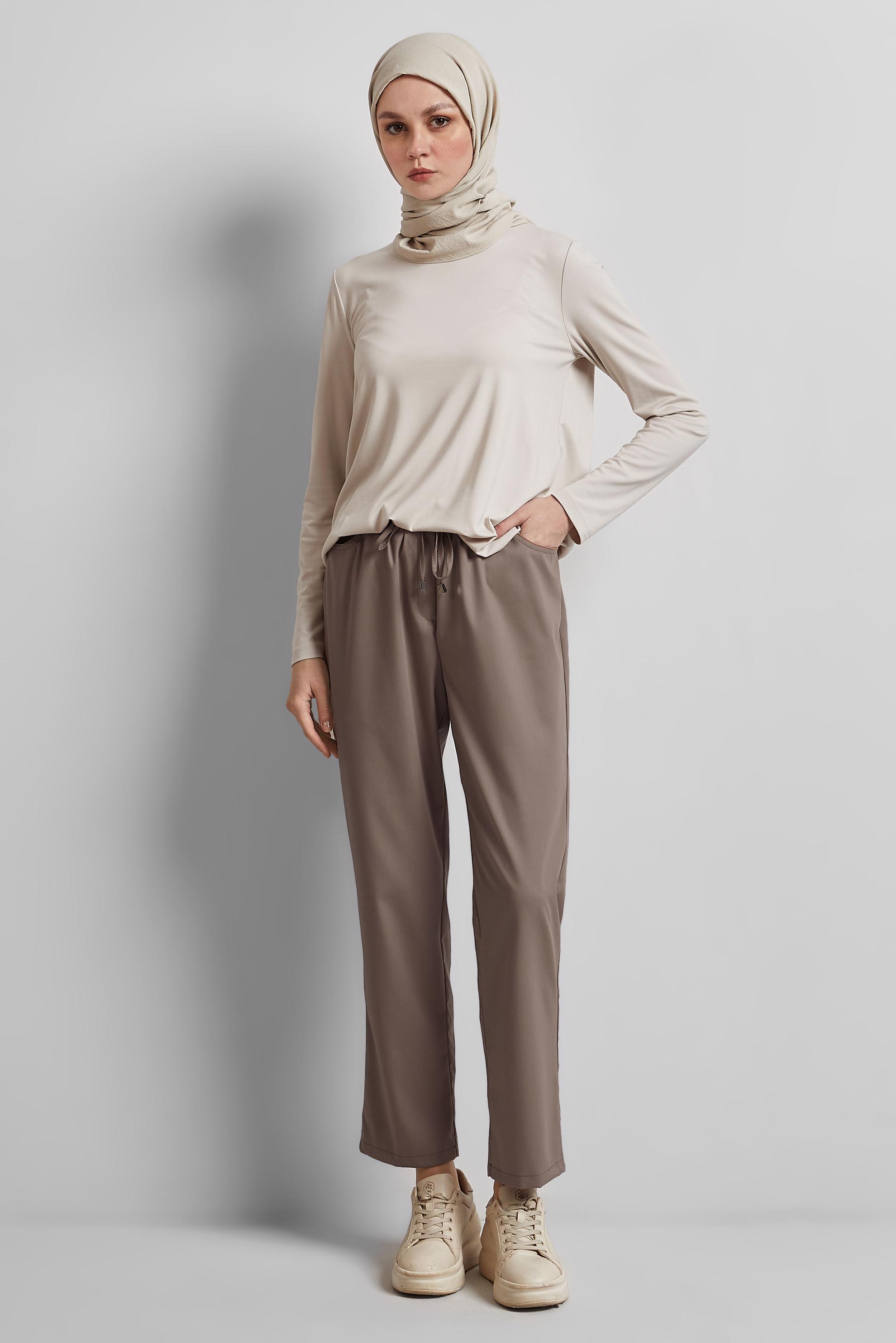 Tesettür giyim VİZON BELİ LASTİKLİ PANTOLON 70866