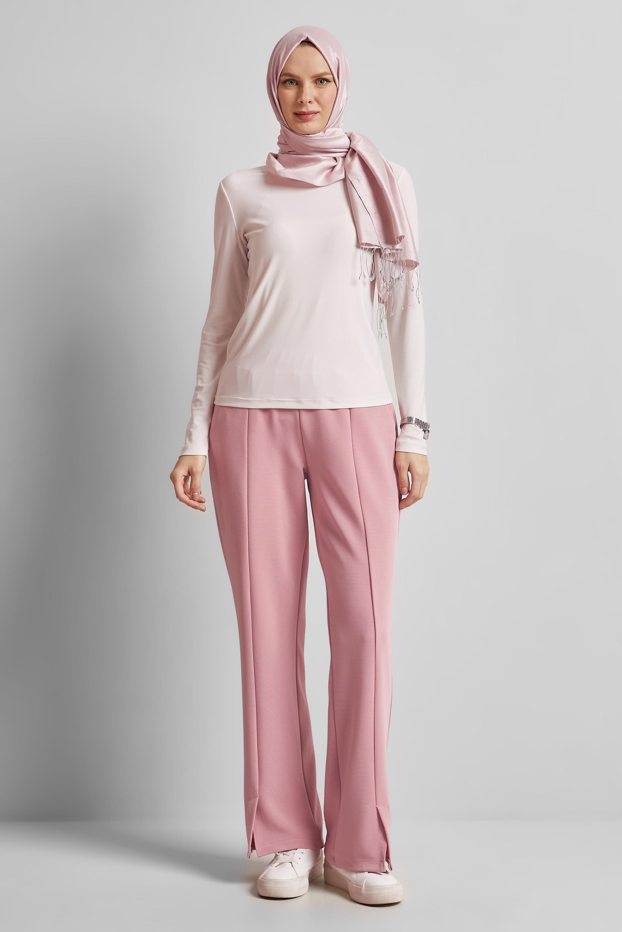 Tesettür giyim PUDRA YIRTMAÇ DETAYLI PANTOLON 70869