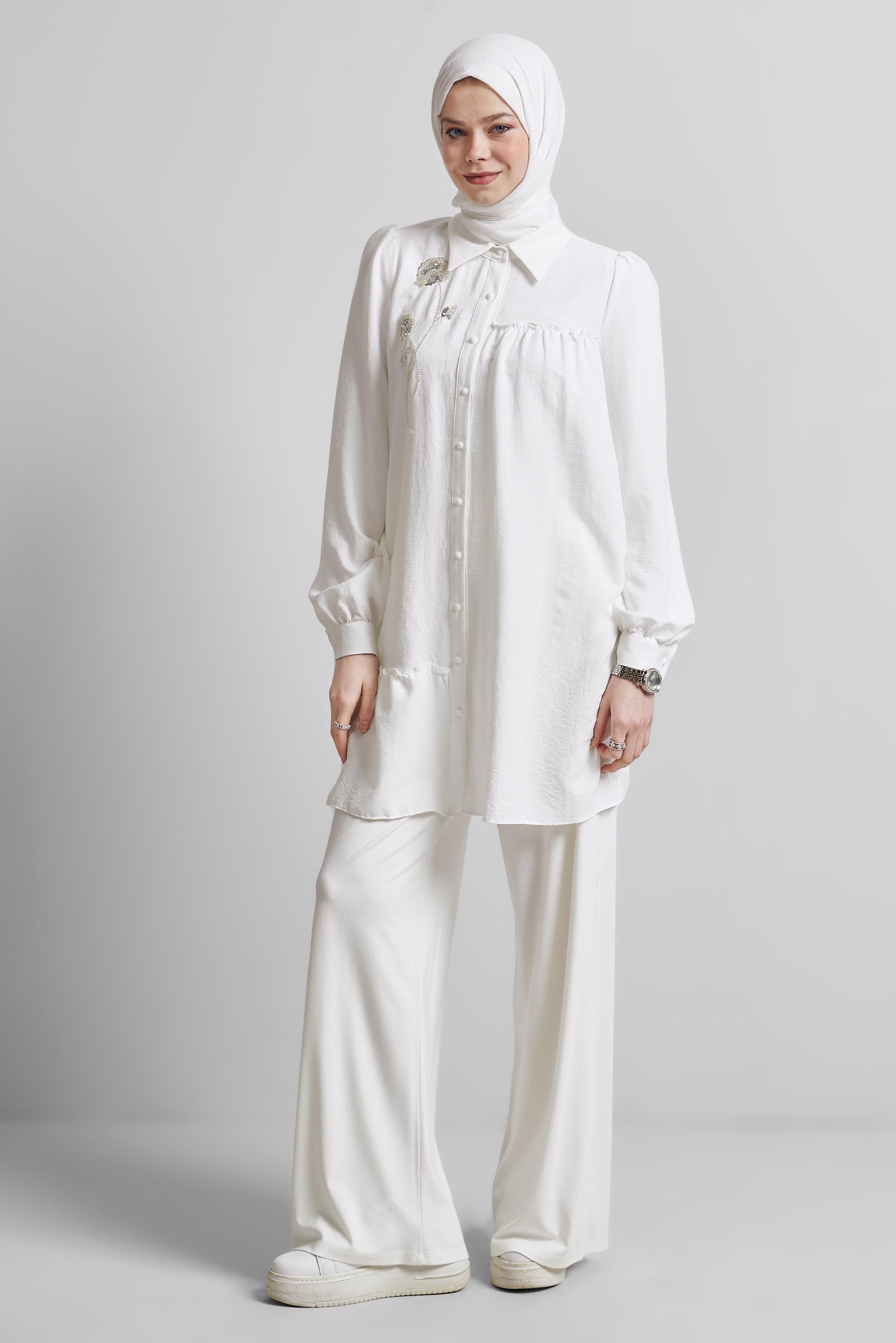 Hijab clothing WHITE ELASTIC WAIST PANTS 70870