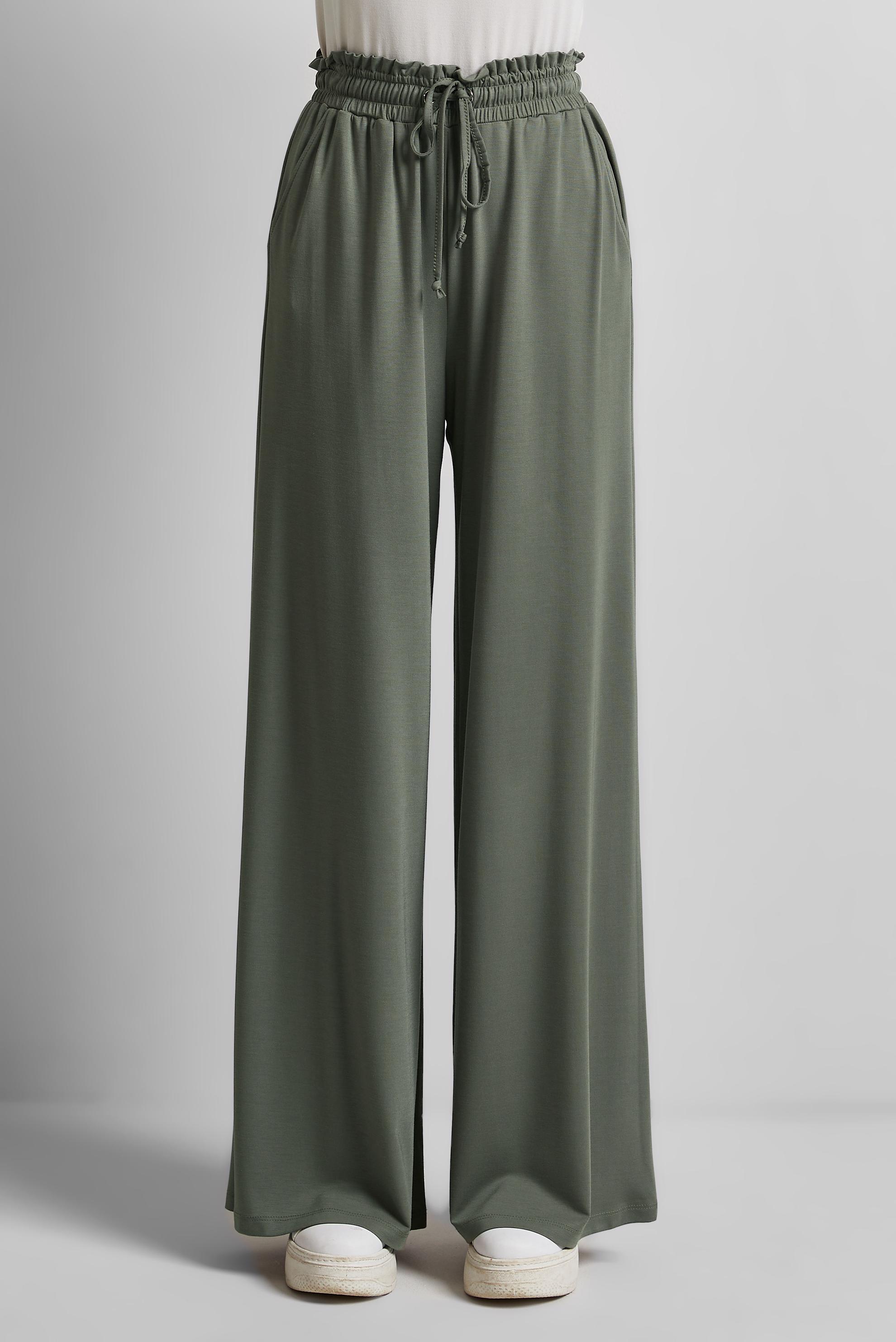 Tesettür giyim HAKİ BELİ LASTİKLİ PANTOLON 70870