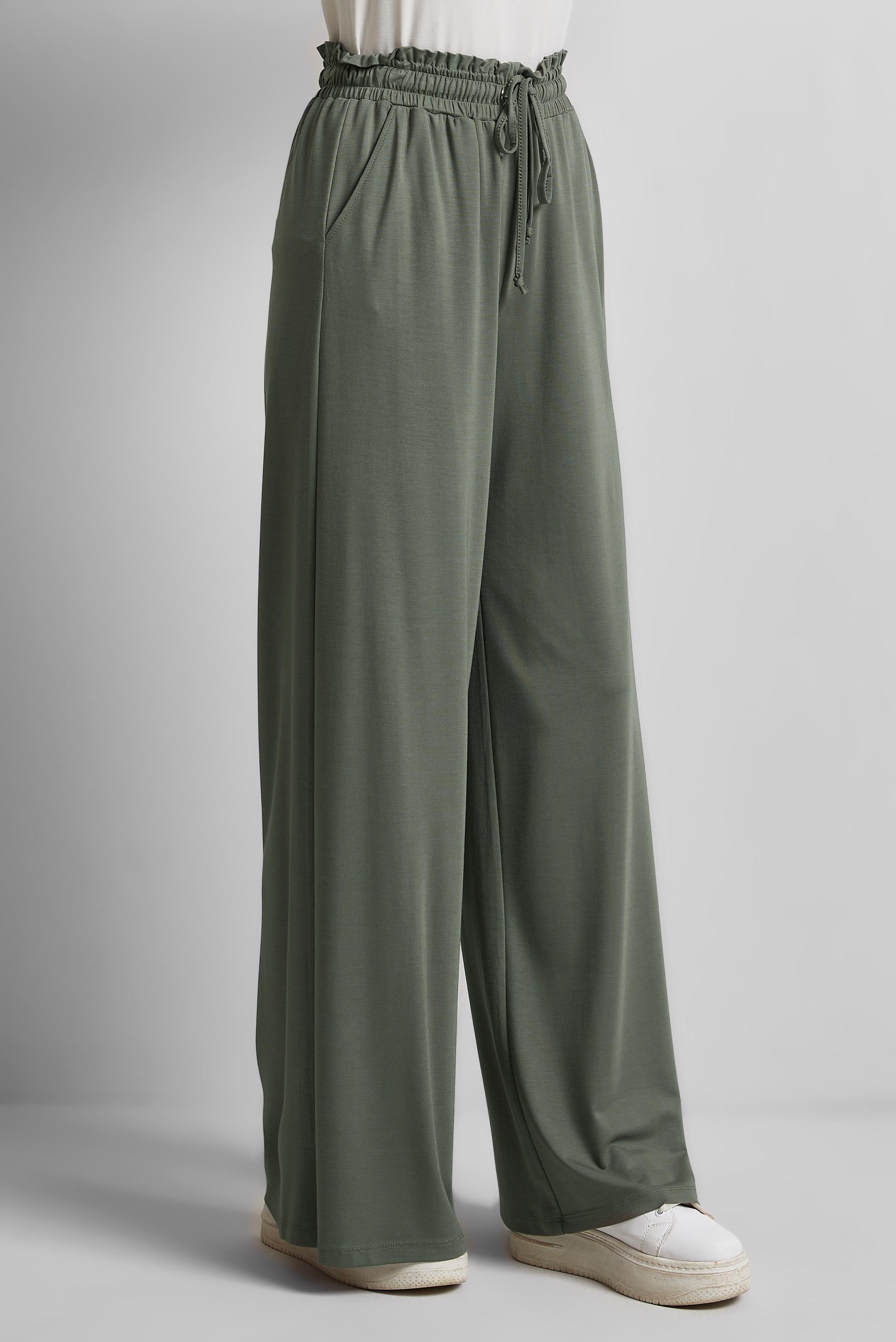 Tesettür giyim HAKİ BELİ LASTİKLİ PANTOLON 70870