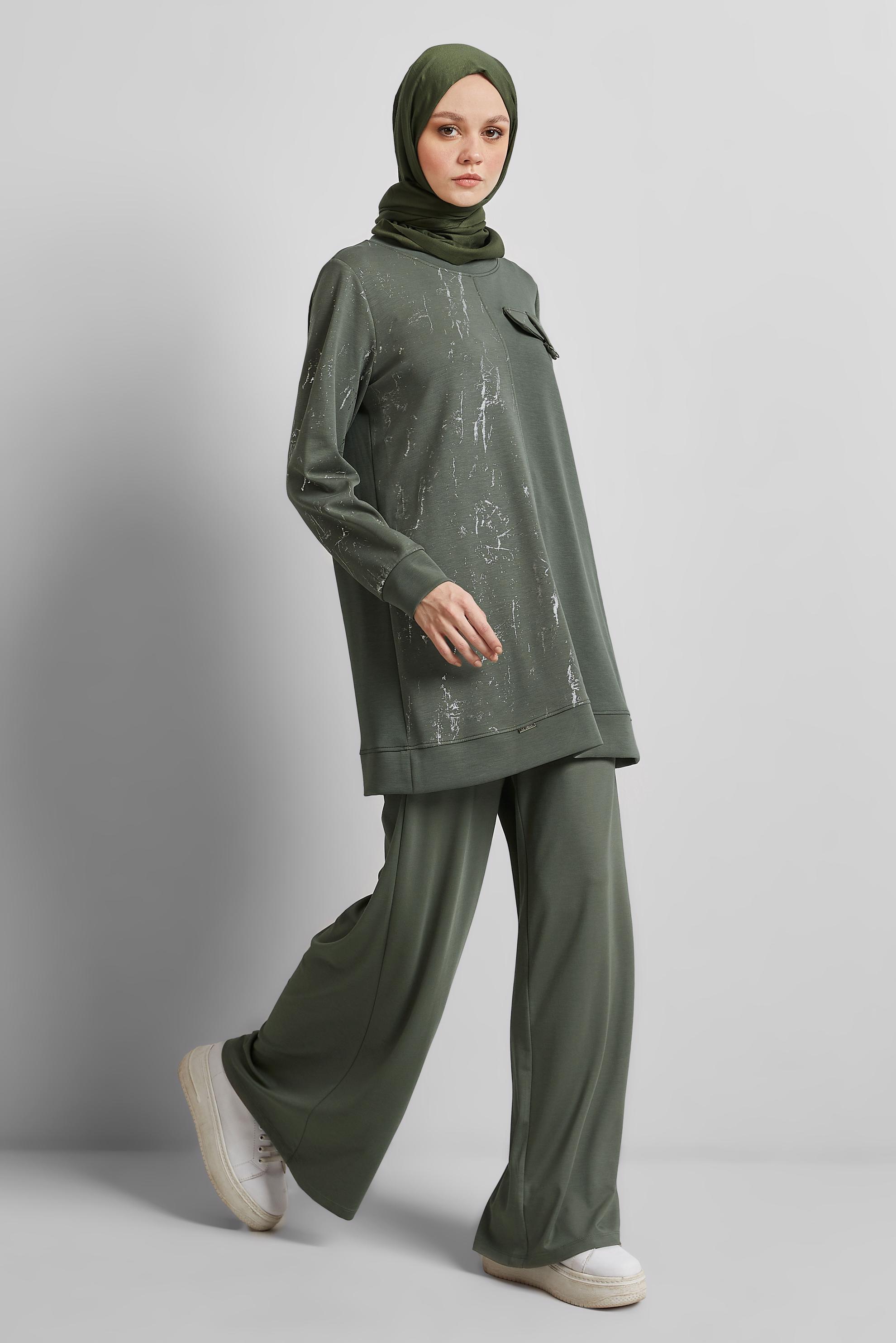 Tesettür giyim HAKİ BELİ LASTİKLİ PANTOLON 70870