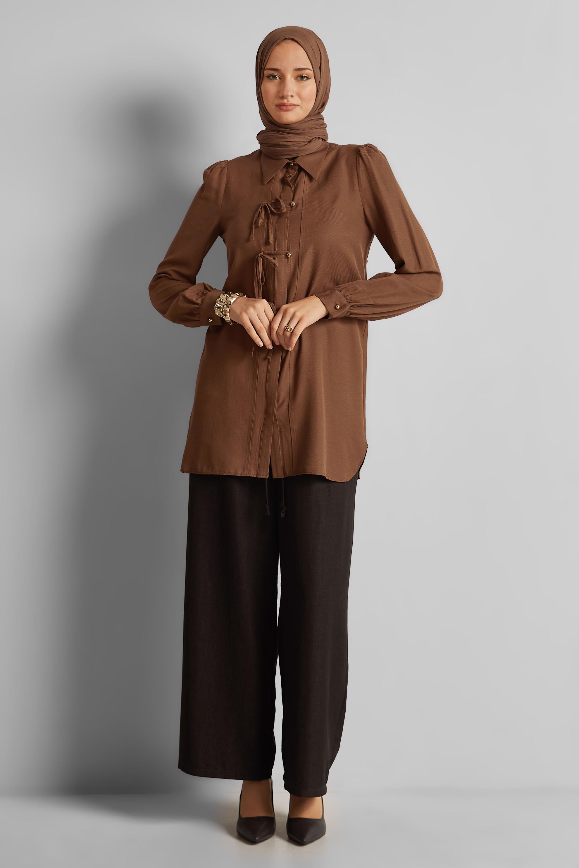 Tesettür giyim KAHVE GENİŞ PAÇA PANTOLON 70871