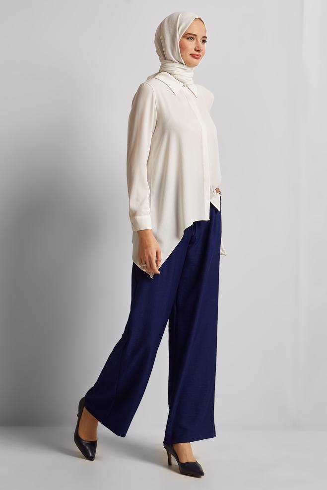 Hijab clothing NAVY BLUE WIDE LEG PANTS 70871 - ALVİNA