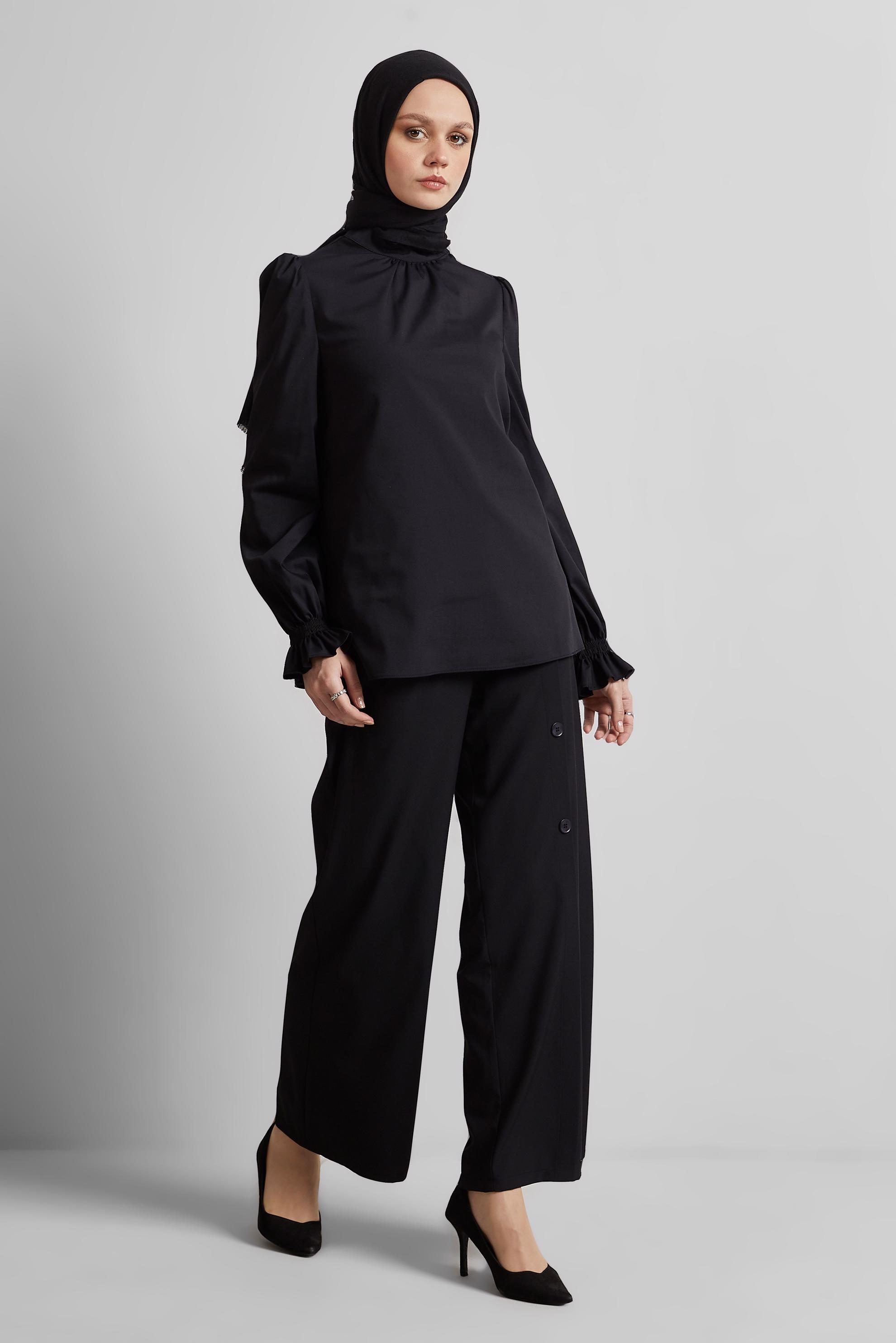 Tesettür giyim SİYAH GENİŞ PAÇA PANTOLON 70873