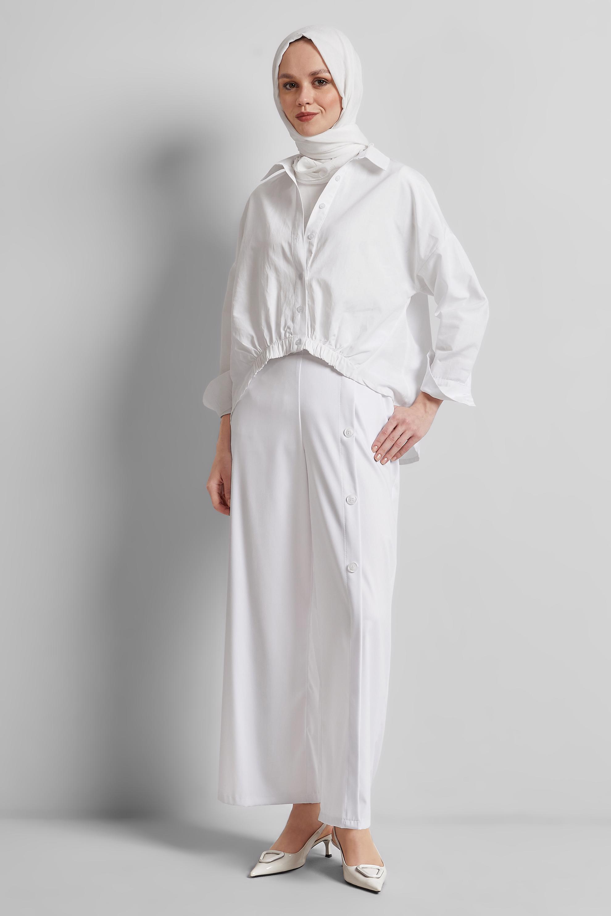 Tesettür giyim BEYAZ GENİŞ PAÇA PANTOLON 70873