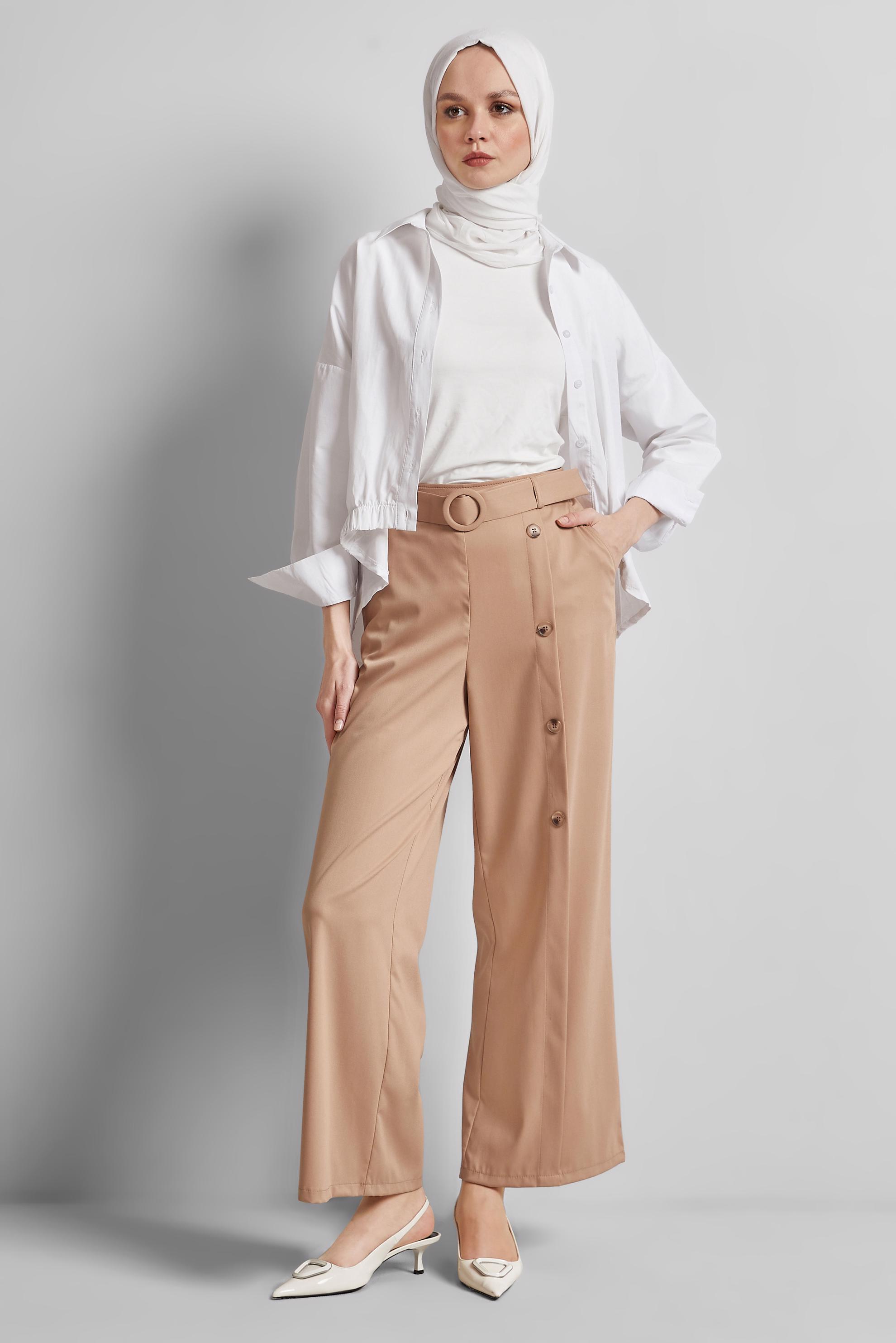 Tesettür giyim KAHVE GENİŞ PAÇA PANTOLON 70873