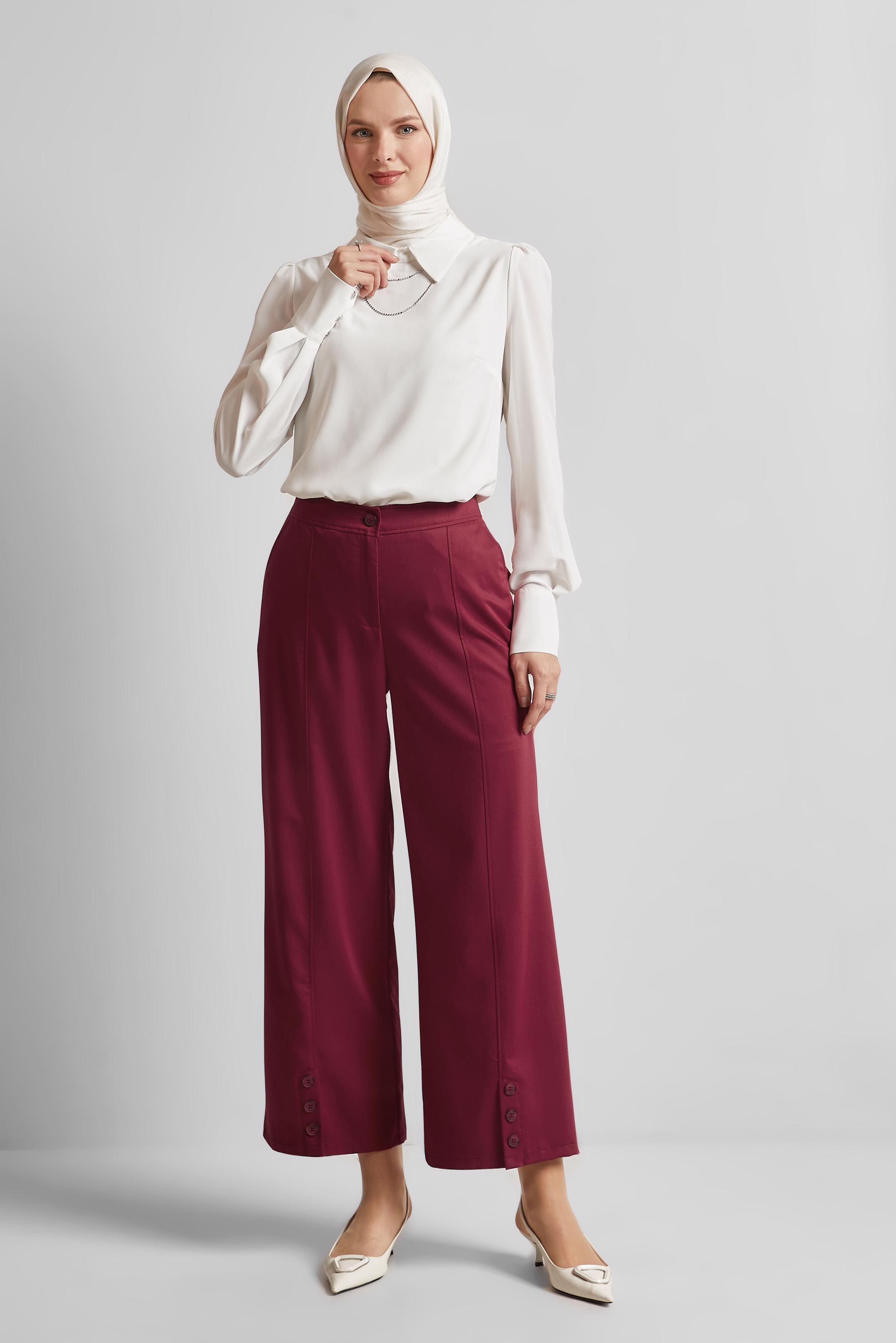 Tesettür giyim BORDO GENİŞ PAÇA PANTOLON 70875