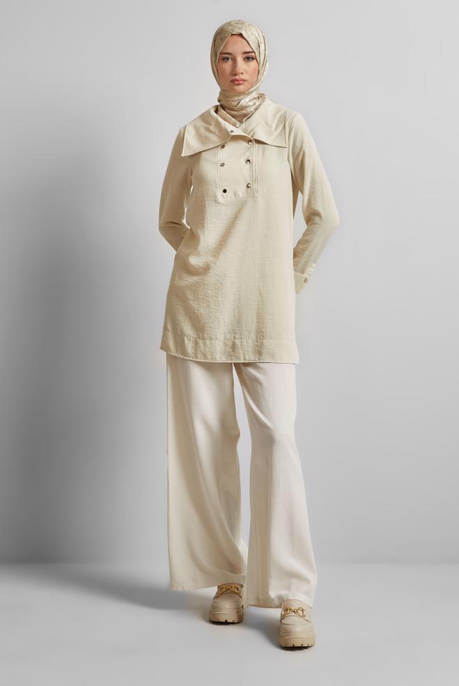 Hijab clothing WHITE ELASTIC WAIST PANTS 70877 - ALVİNA