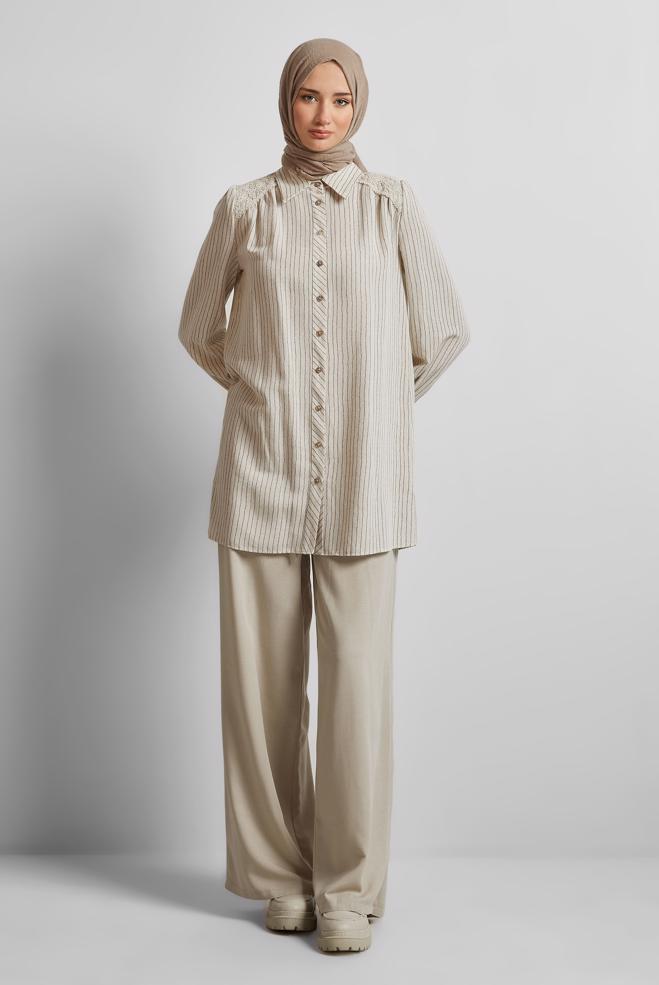 Hijab clothing BEIGE ELASTIC WAIST PANTS 70877 - ALVİNA