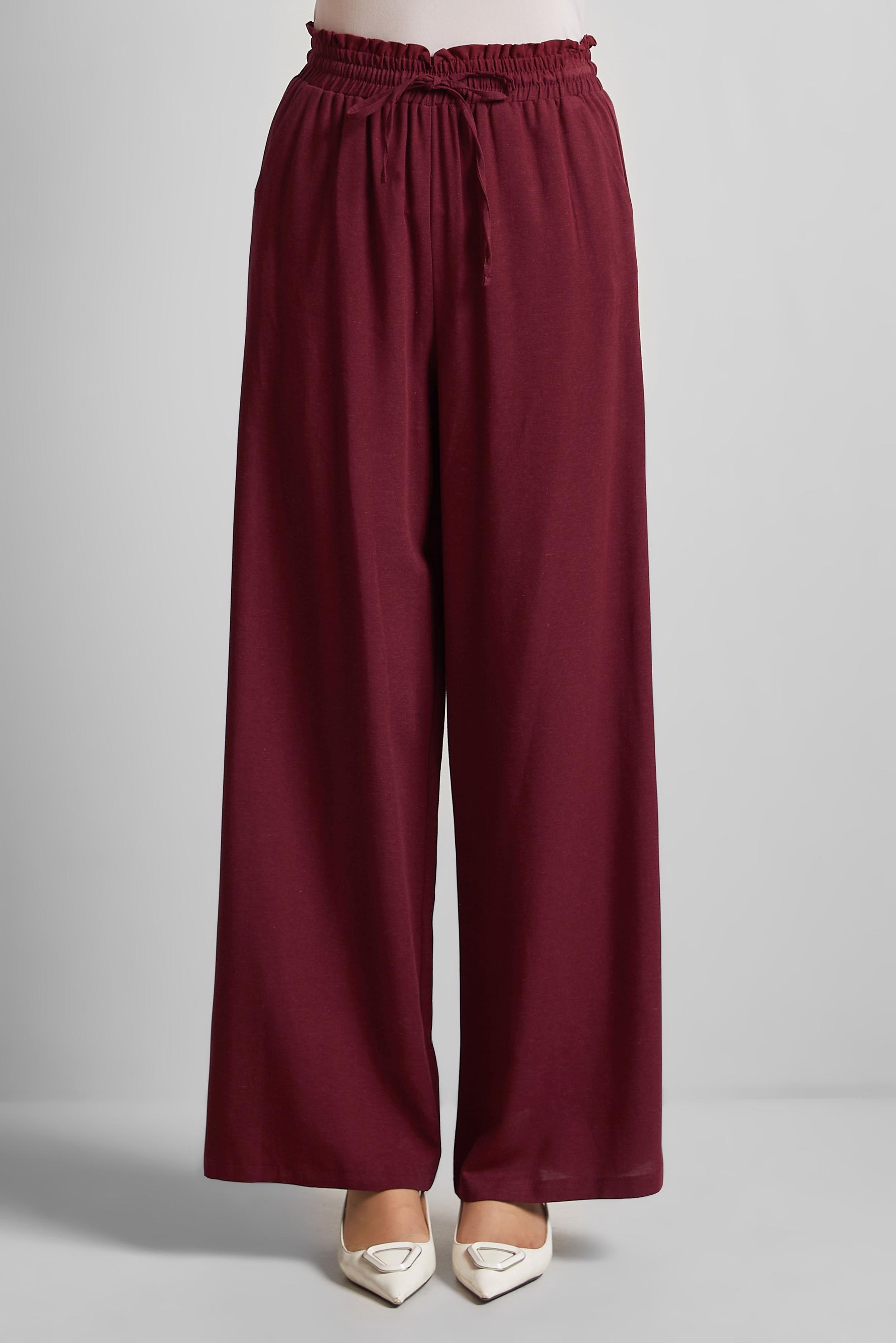 Tesettür giyim BORDO BELİ LASTİKLİ PANTOLON 70877