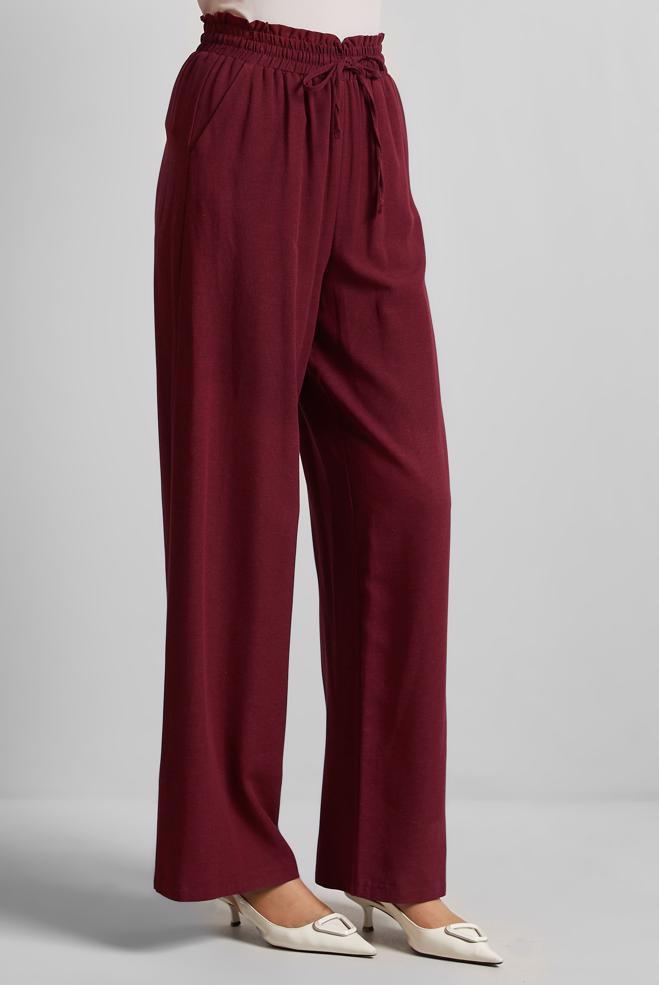 Hijab clothing CLARET RED ELASTIC WAIST PANTS 70877 - ALVİNA