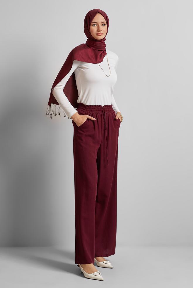 Hijab clothing CLARET RED ELASTIC WAIST PANTS 70877 - ALVİNA