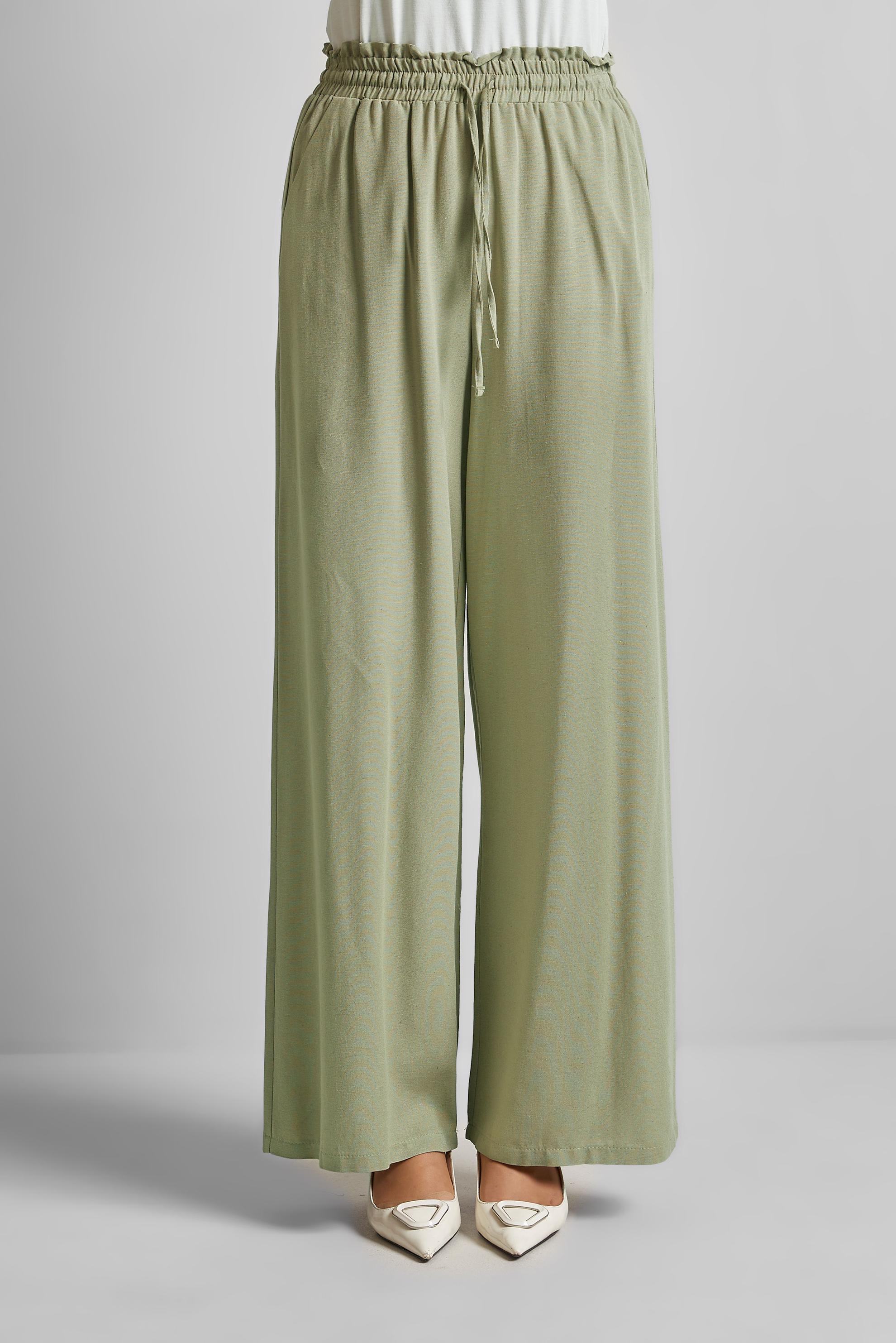 Hijab clothing GREEN ELASTIC WAIST PANTS 70877