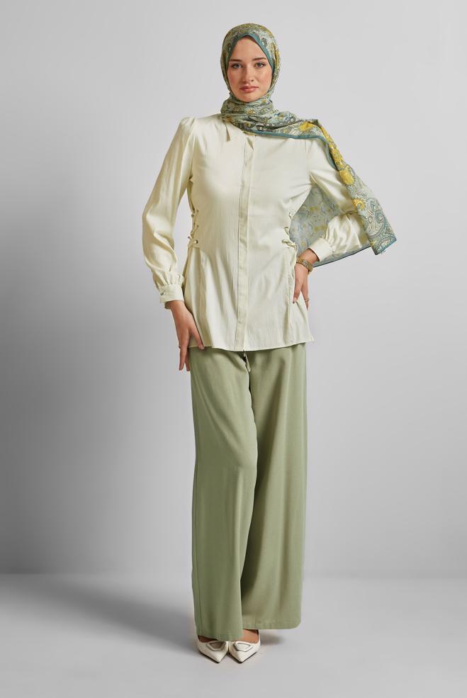 Hijab clothing GREEN ELASTIC WAIST PANTS 70877 - ALVİNA