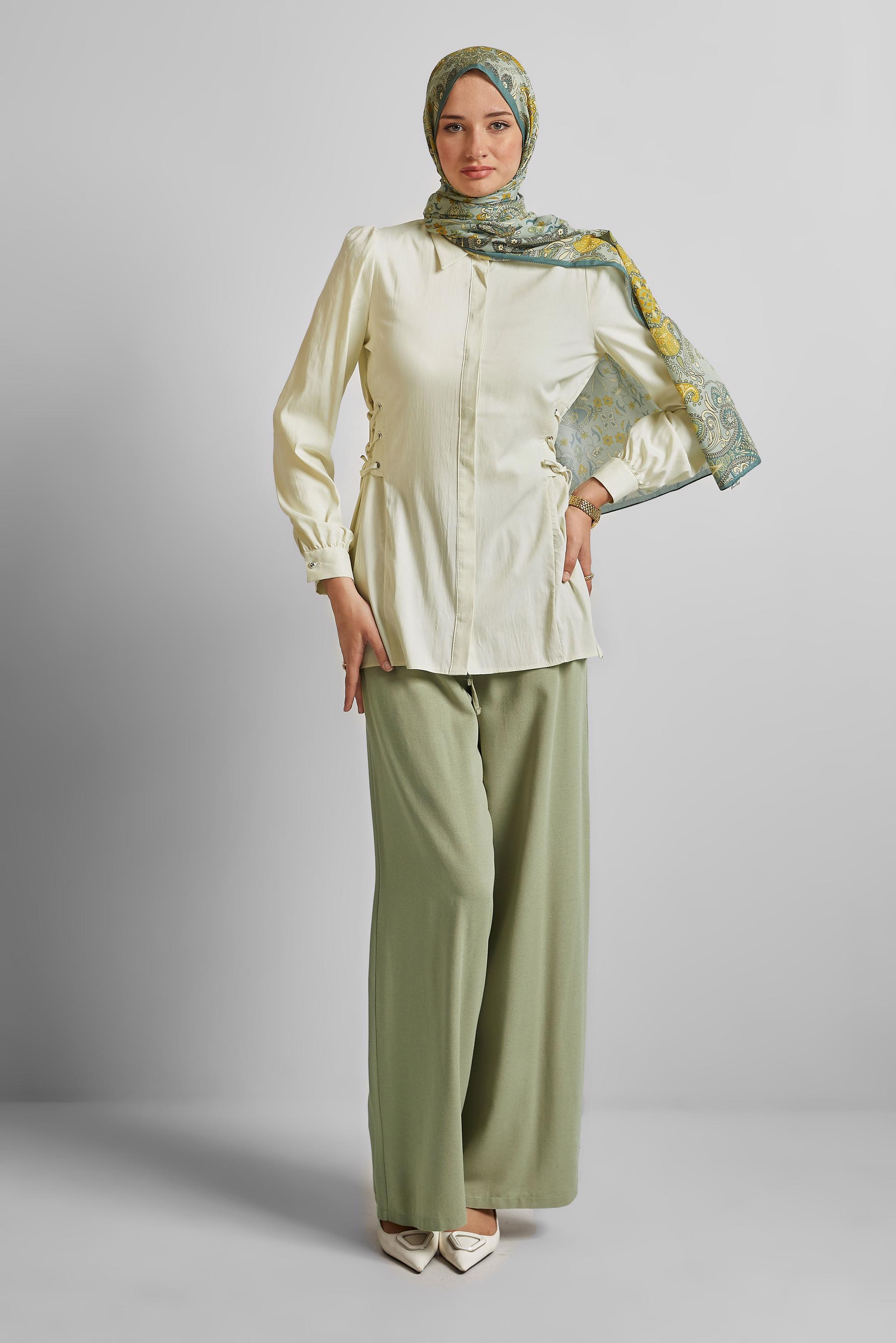 Hijab clothing GREEN ELASTIC WAIST PANTS 70877