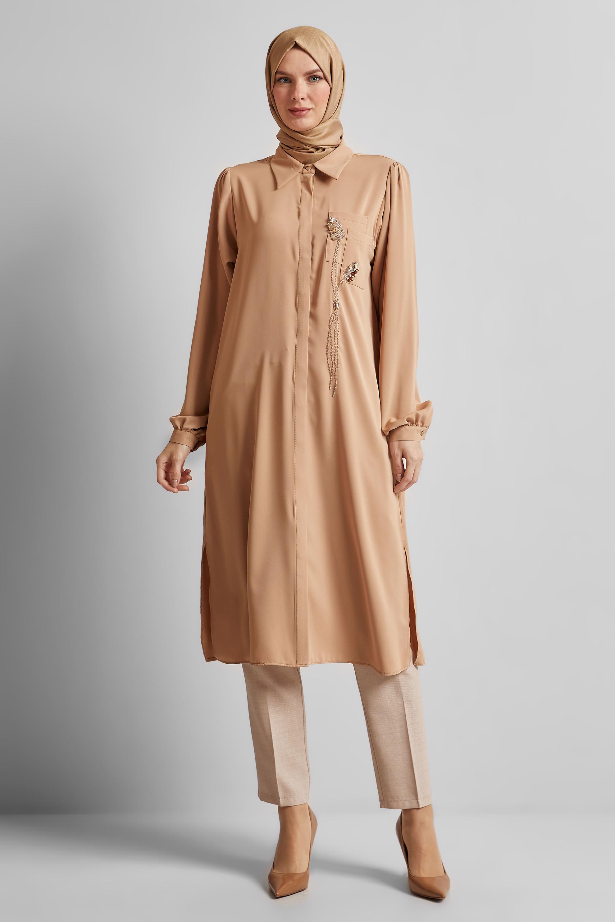 Tesettür giyim BEJ DAR PAÇA PANTOLON 70878