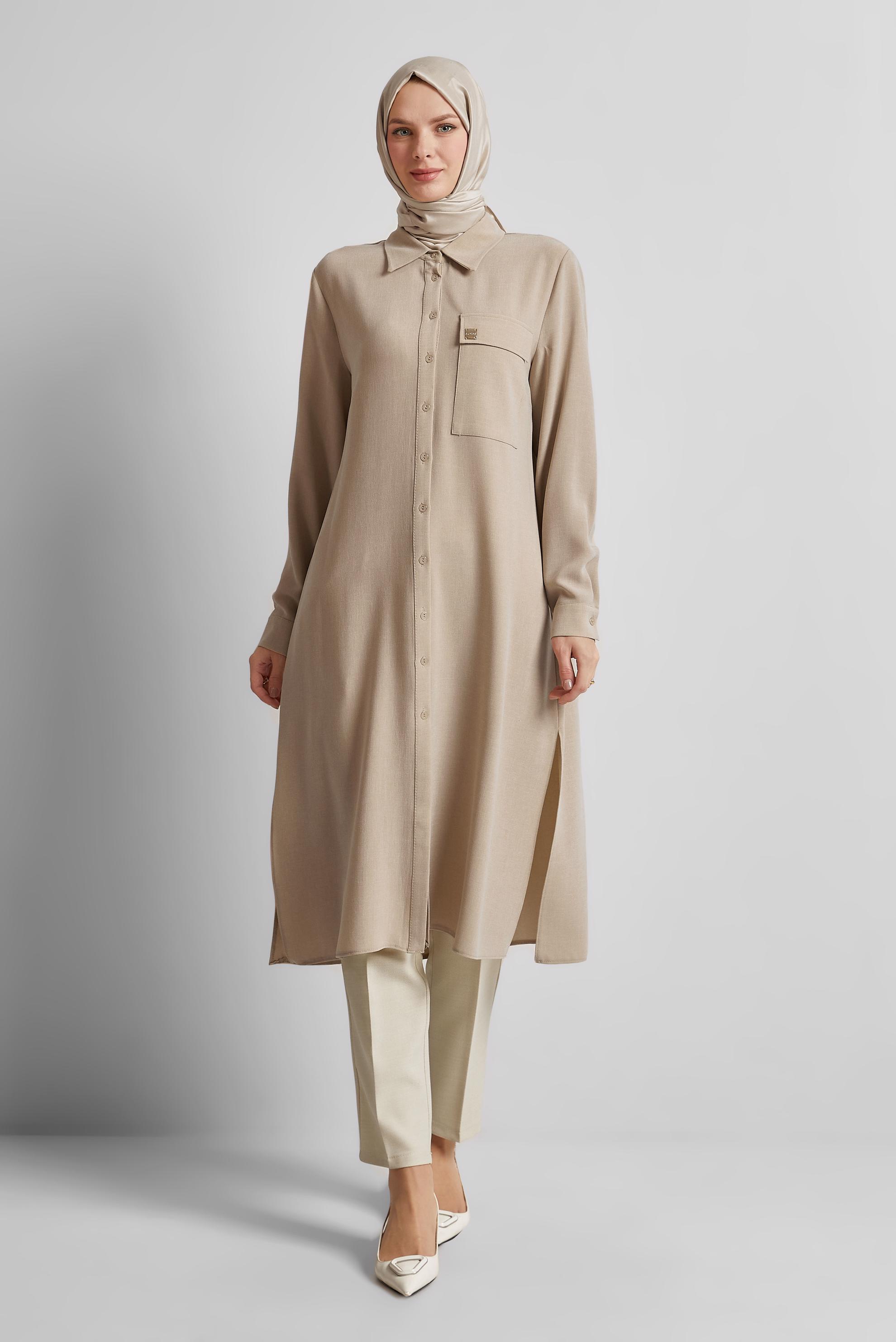 Tesettür giyim EKRU DAR PAÇA PANTOLON 70878