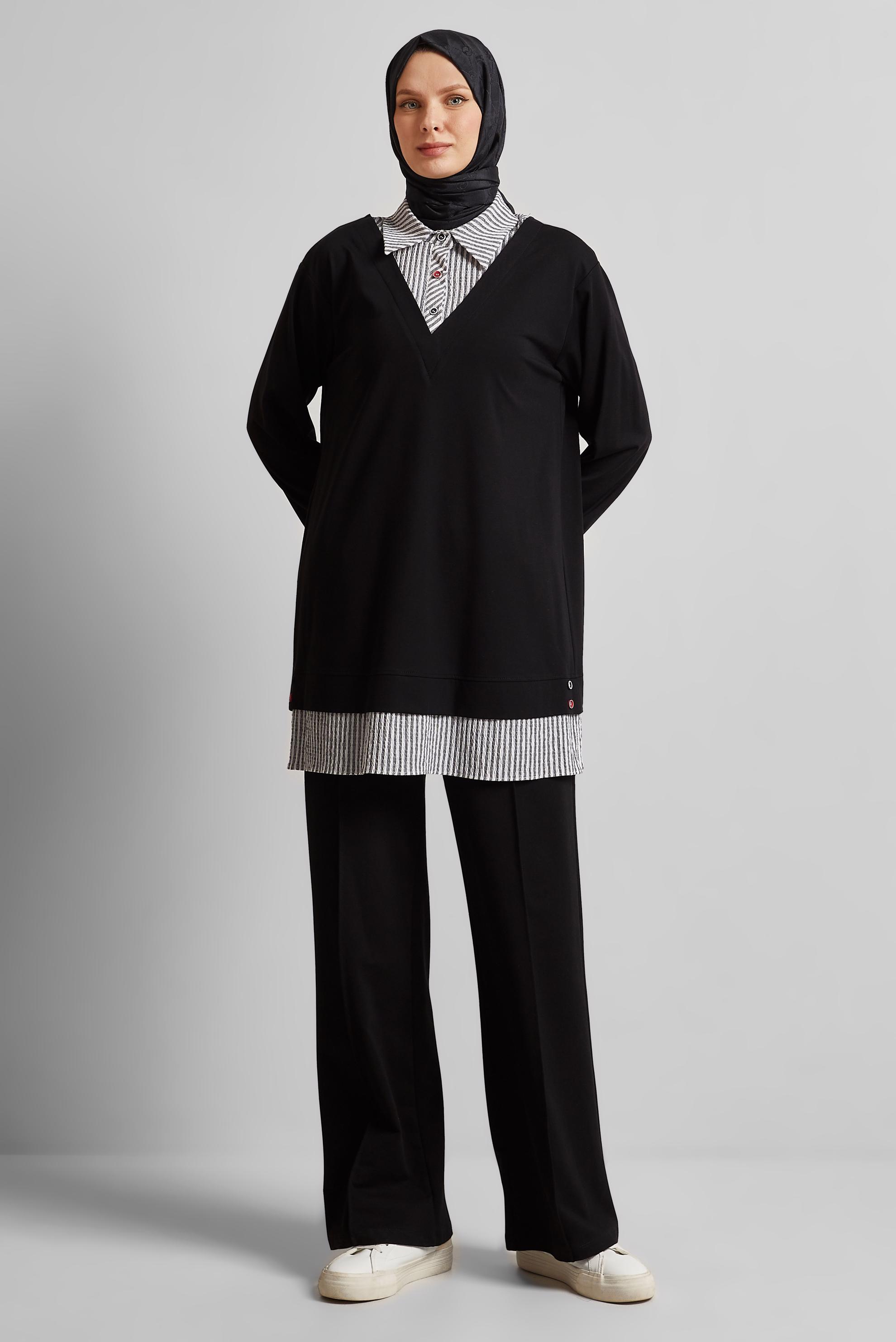 Tesettür giyim SİYAH BELİ LASTİKLİ PANTOLON 70879