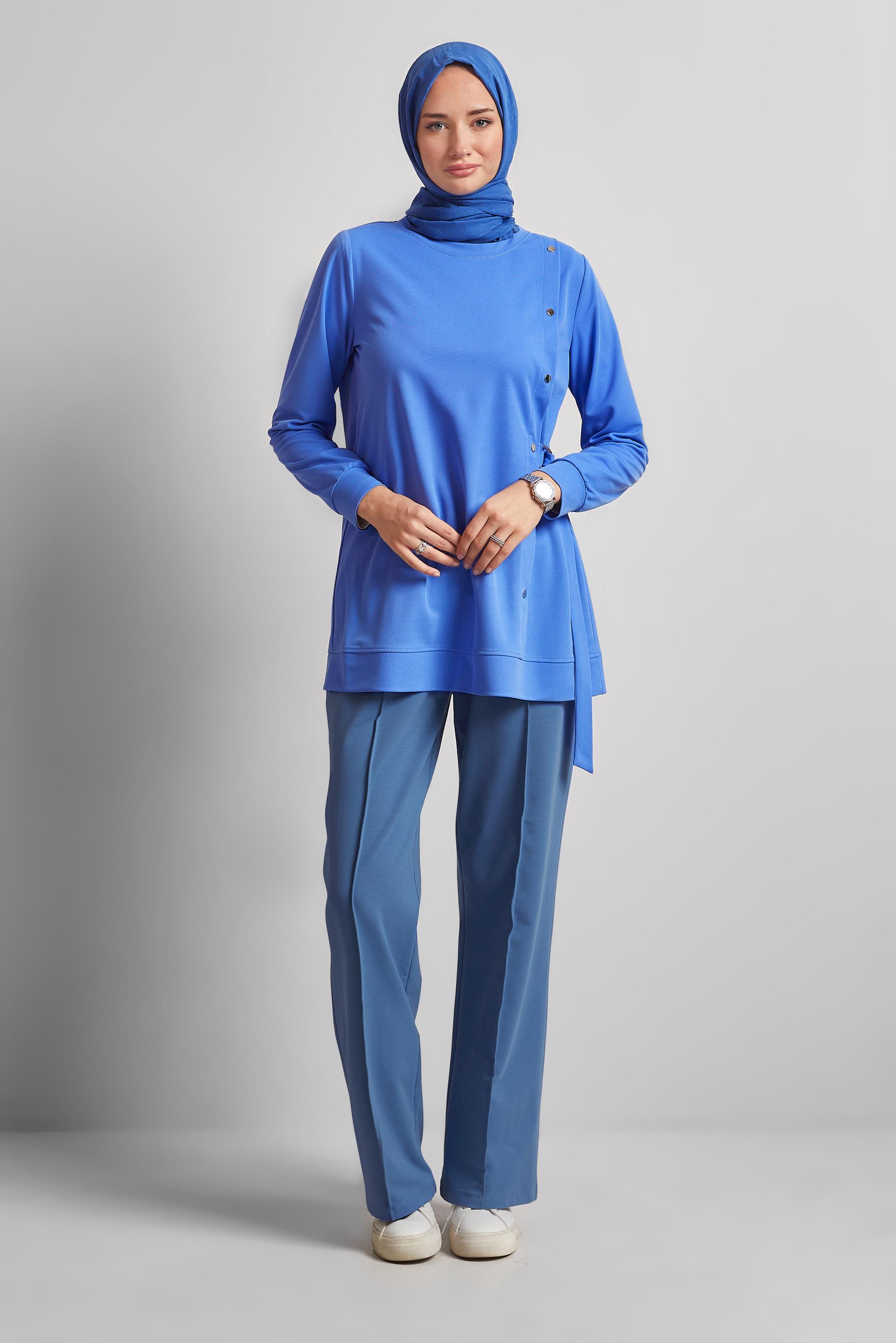Tesettür giyim MAVİ BELİ LASTİKLİ PANTOLON 70879
