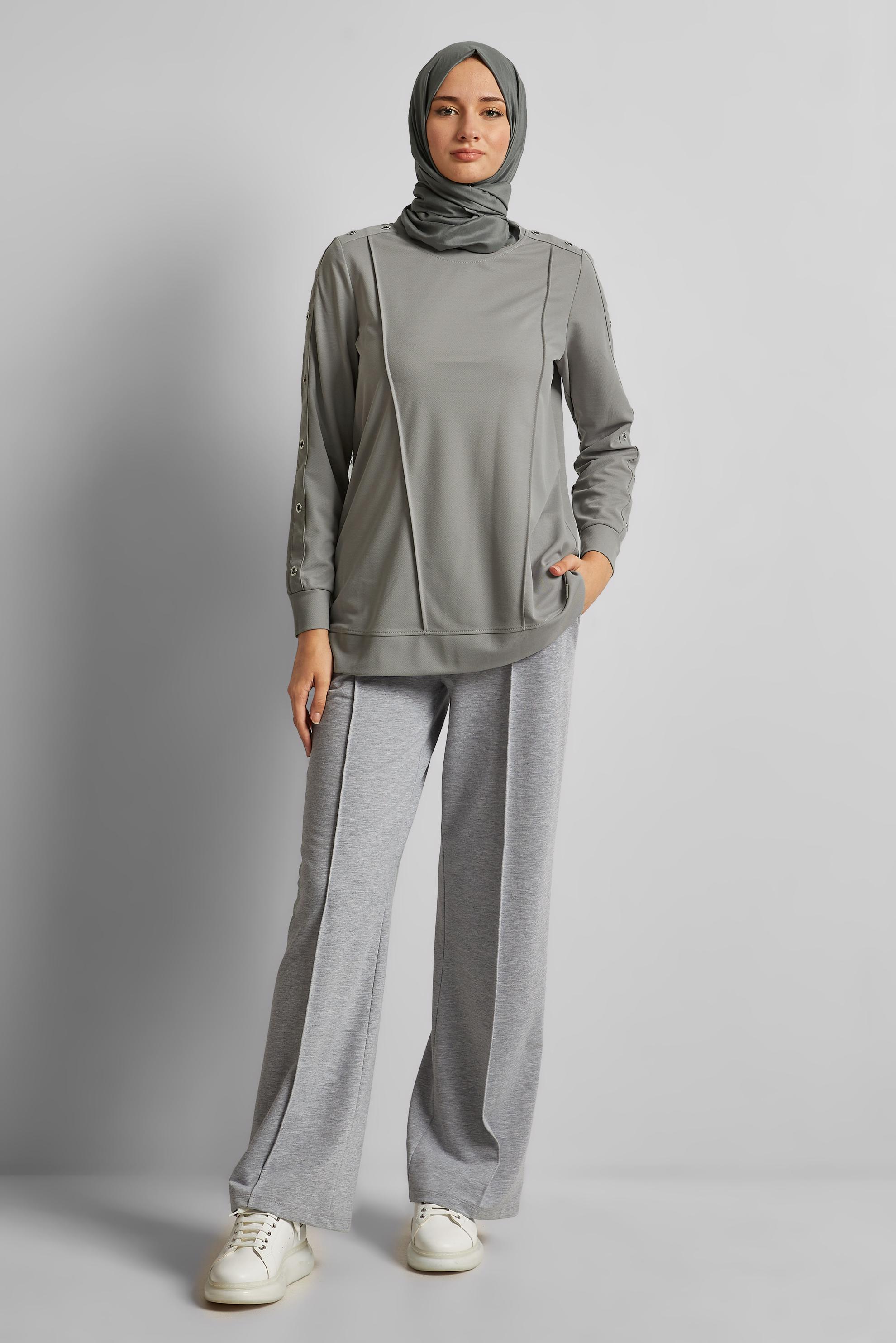 Tesettür giyim GRİ BELİ LASTİKLİ PANTOLON 70879