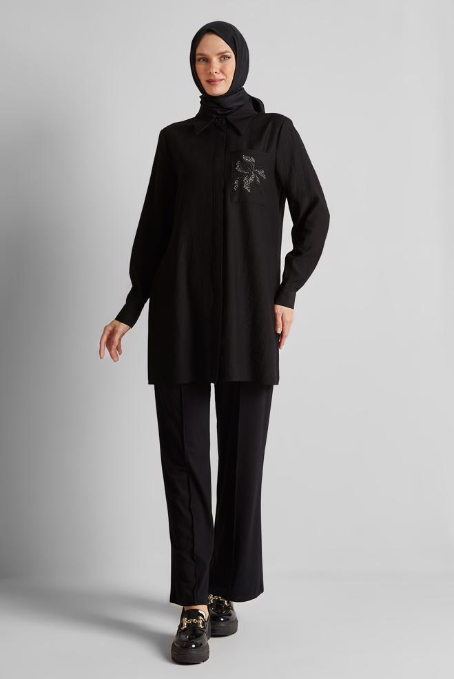 Hijab clothing BLACK ELASTIC WAIST PANTS 70880 - ALVİNA