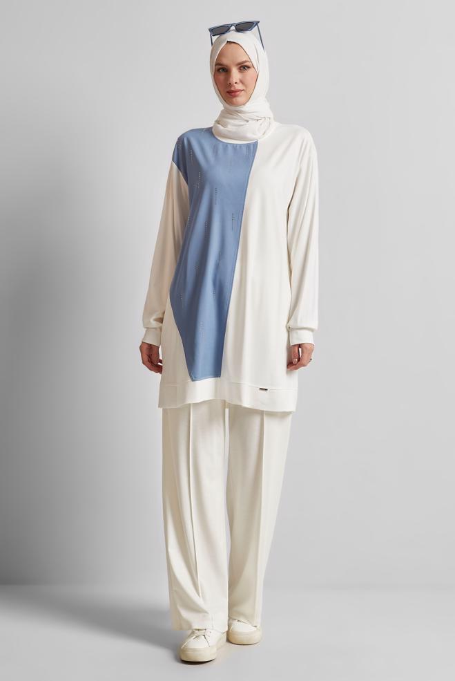 Hijab clothing WHITE ELASTIC WAIST PANTS 70880 - ALVİNA