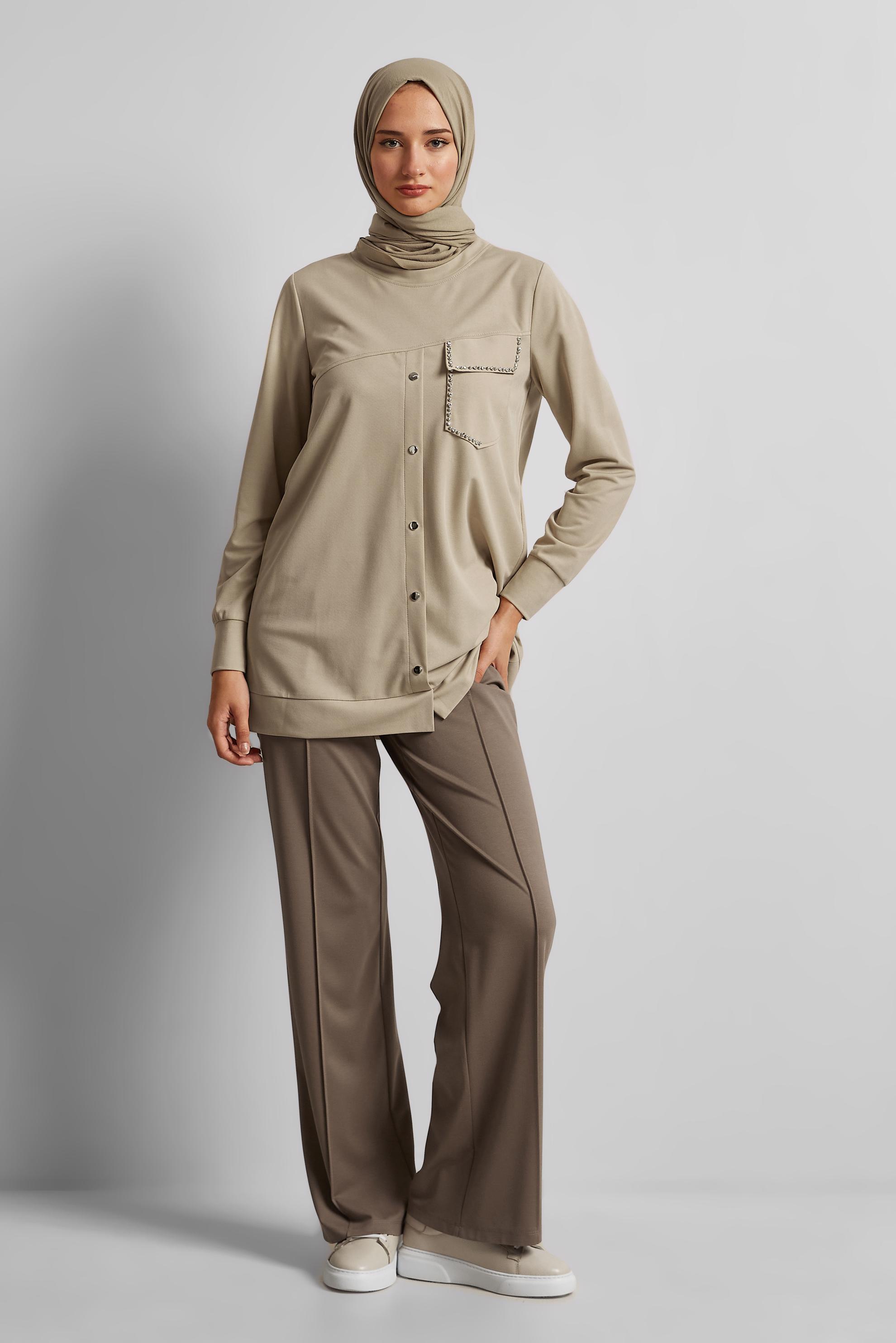 Tesettür giyim VİZON BELİ LASTİKLİ PANTOLON 70880