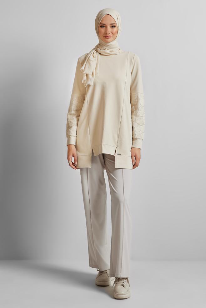 Vêtements hijab BEIGE PANTALON À TAILLE ÉLASTIQUE 70880 - ALVİNA
