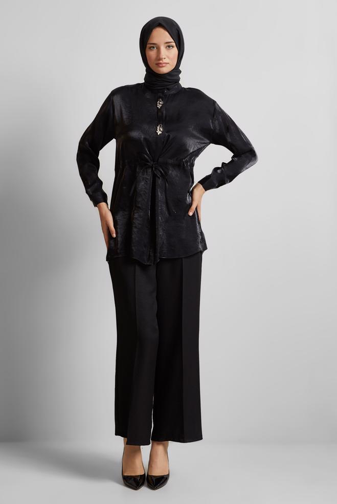 Hijab clothing BLACK WIDE LEG PANTS 70881 - ALVİNA