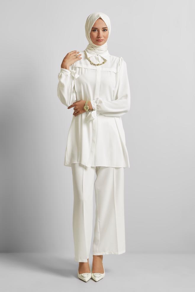 Hijab clothing WHITE WIDE LEG PANTS 70881 - ALVİNA