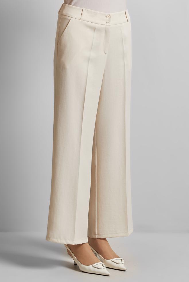 Hijab clothing ECRU WIDE LEG PANTS 70881 - ALVİNA