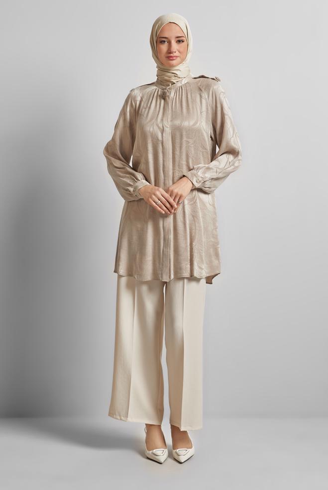 Hijab clothing ECRU WIDE LEG PANTS 70881 - ALVİNA