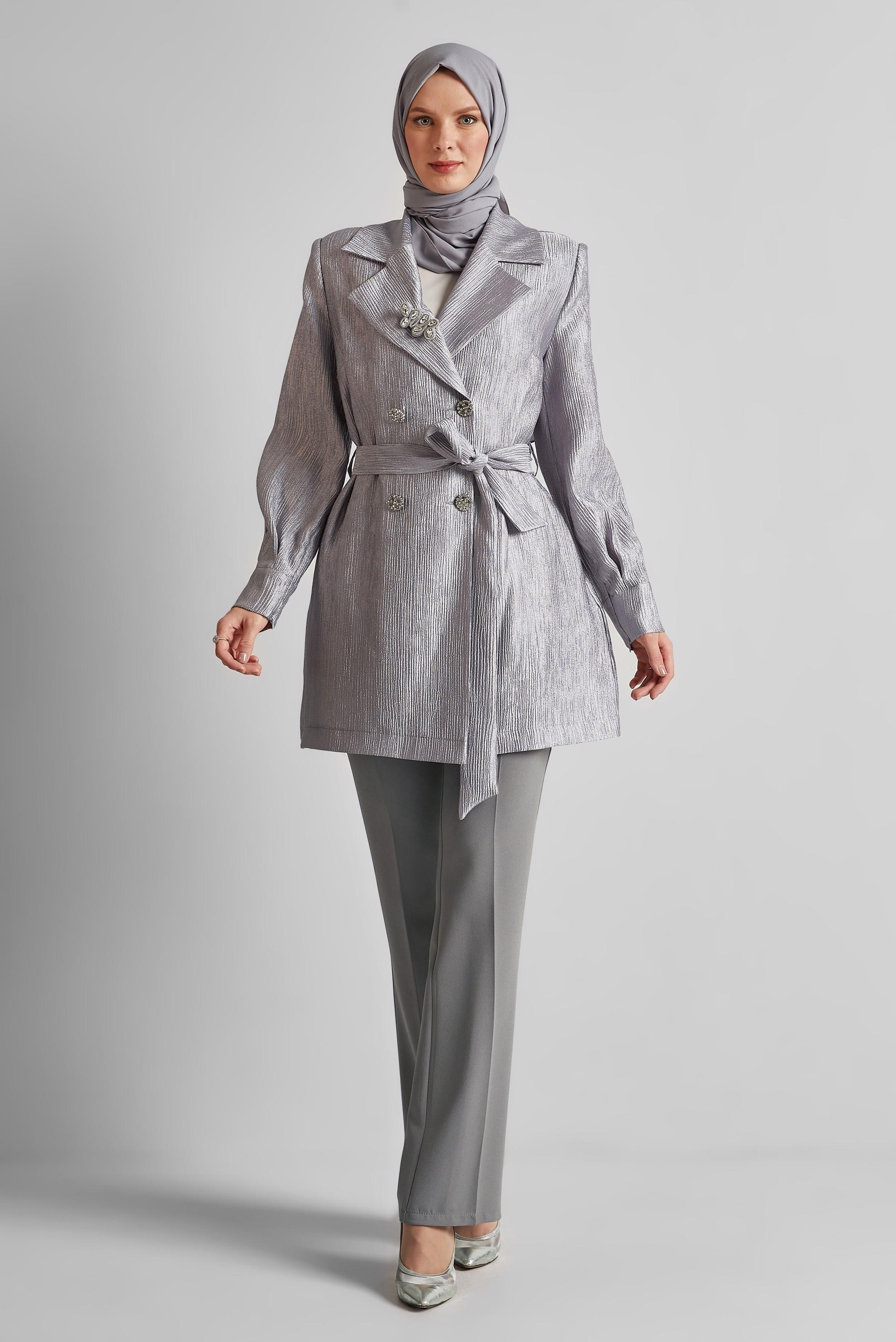 Tesettür giyim GRİ DÜZ PAÇA PANTOLON 70882