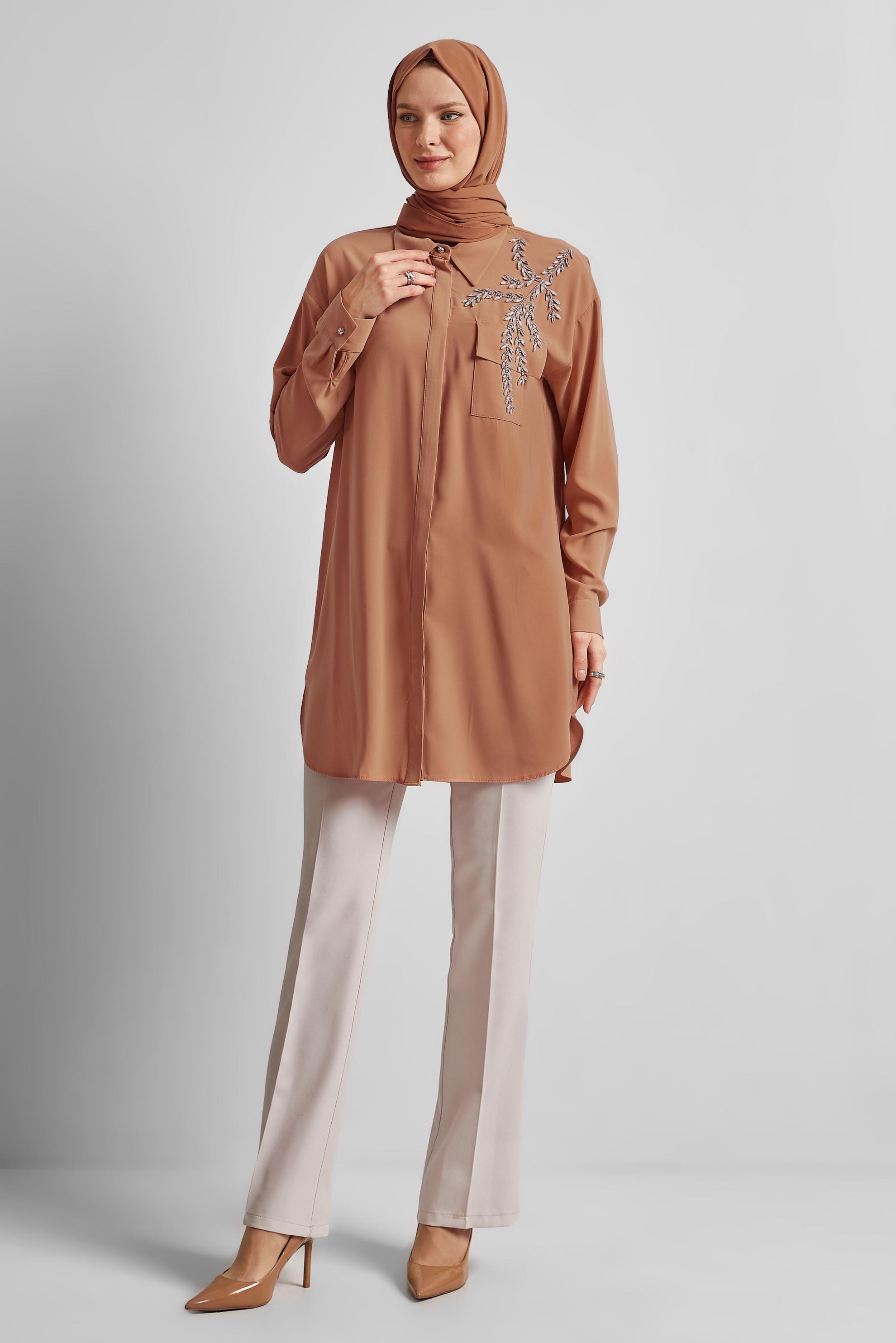 Tesettür giyim BEJ DÜZ PAÇA PANTOLON 70882