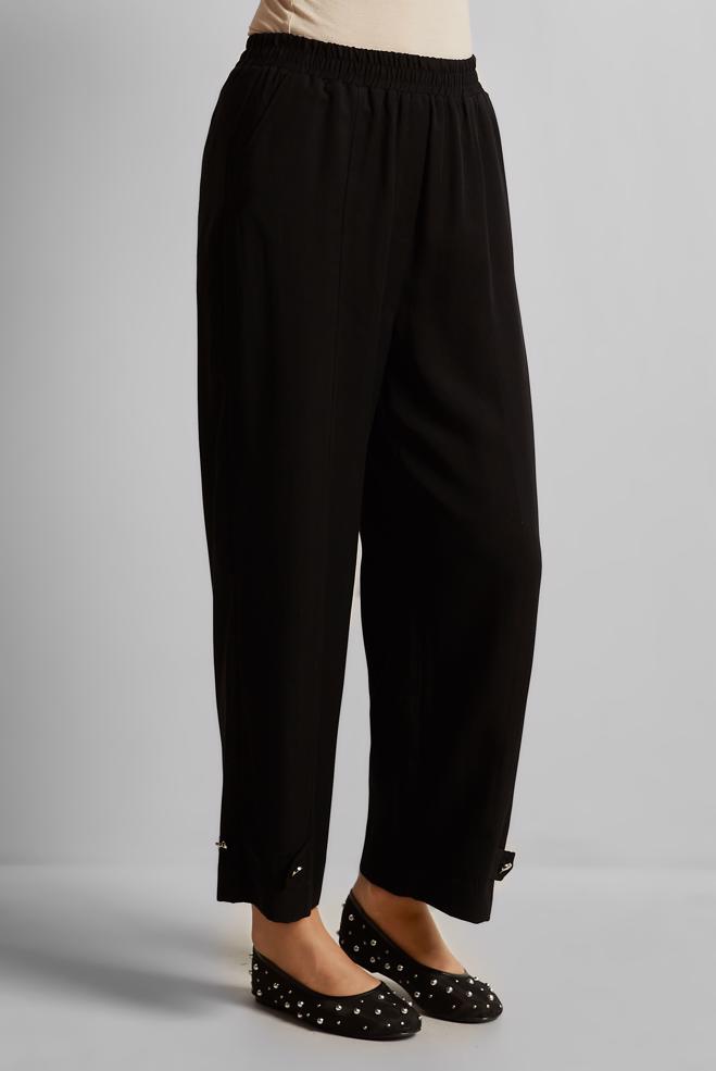 Hijab clothing BLACK WIDE LEG LYOCELL PANTS 70889 - ALVİNA
