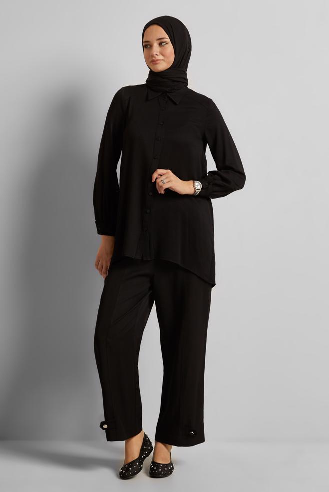 Hijab clothing BLACK WIDE LEG LYOCELL PANTS 70889 - ALVİNA