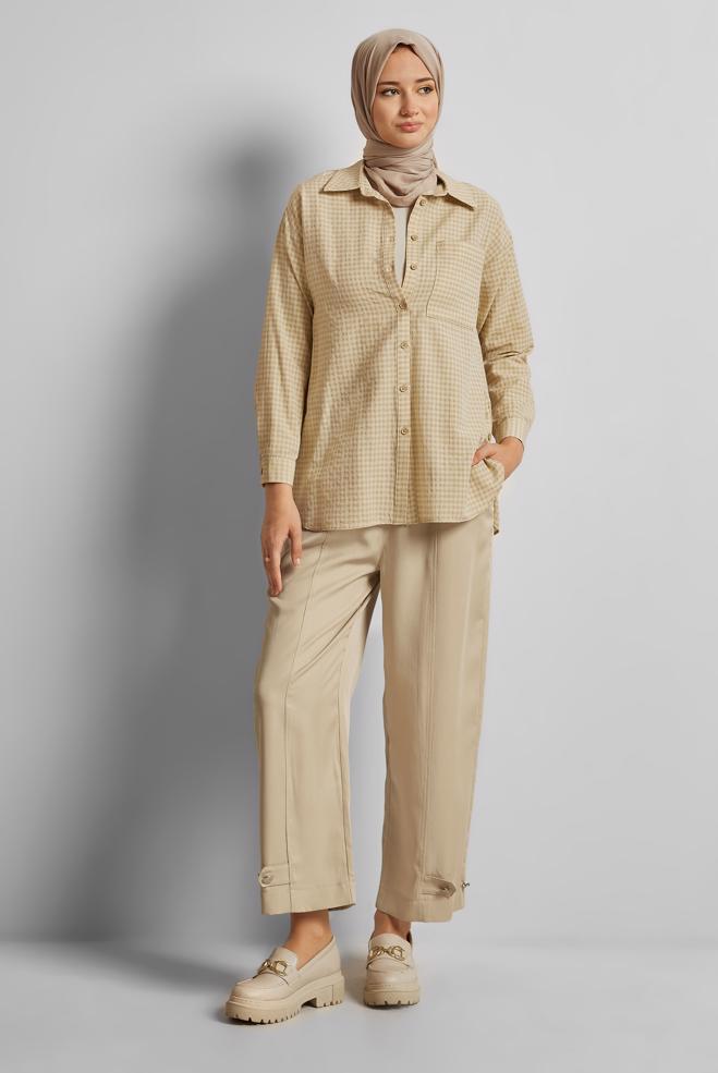 Hijab clothing BEIGE WIDE LEG LYOCELL PANTS 70889 - ALVİNA